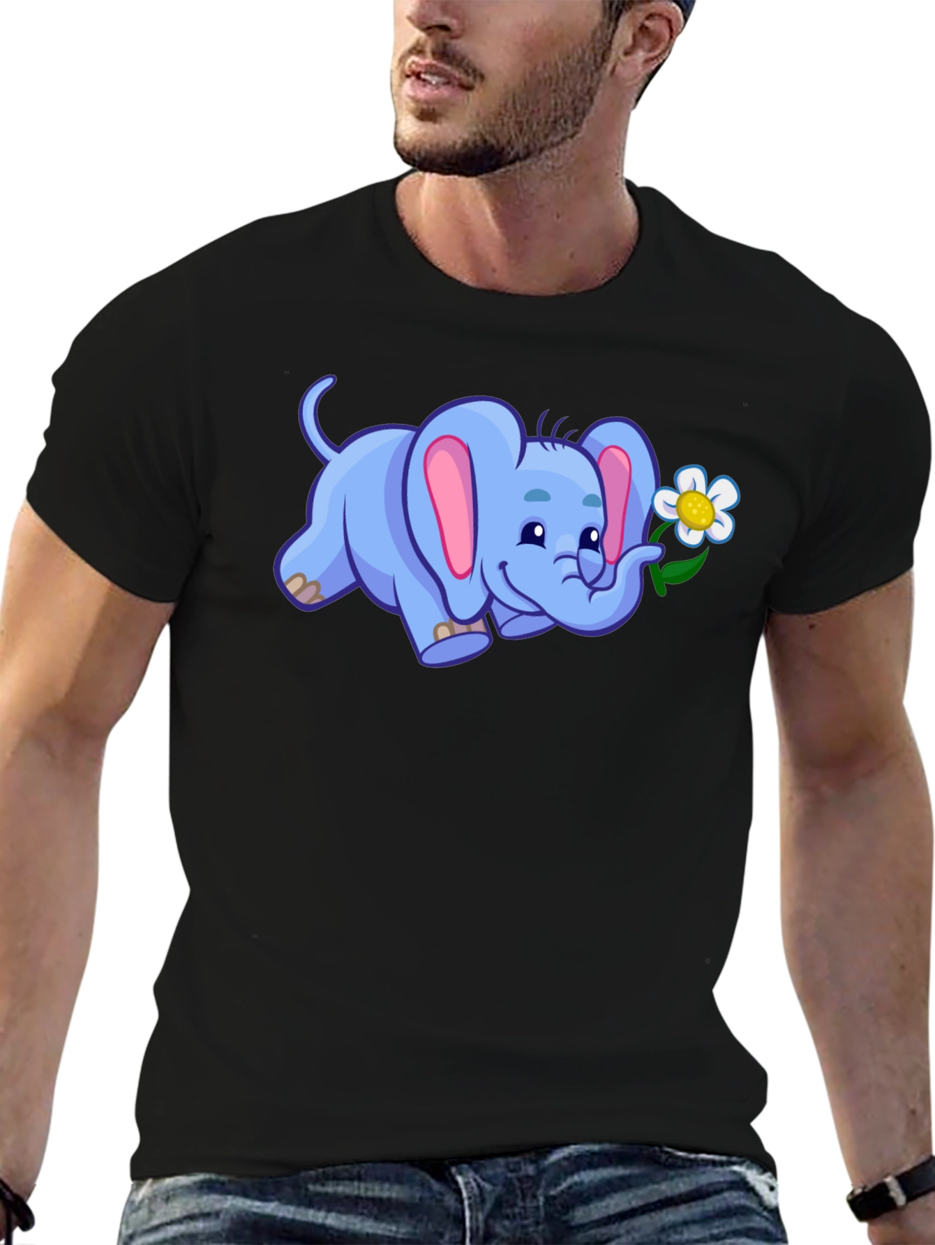 Cute Elephant with Flower Graphic T-Shirt