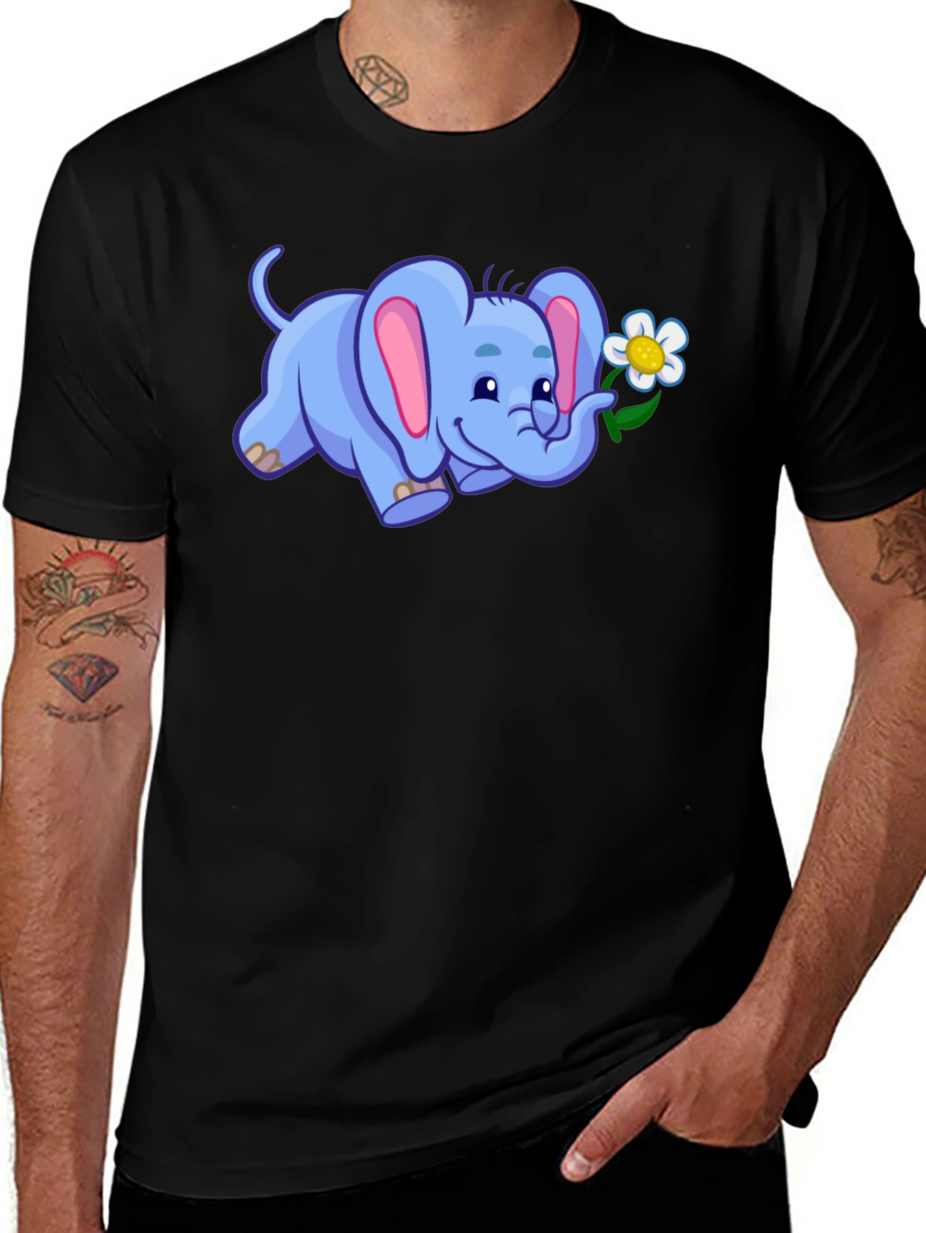 Cute Elephant with Flower Graphic T-Shirt