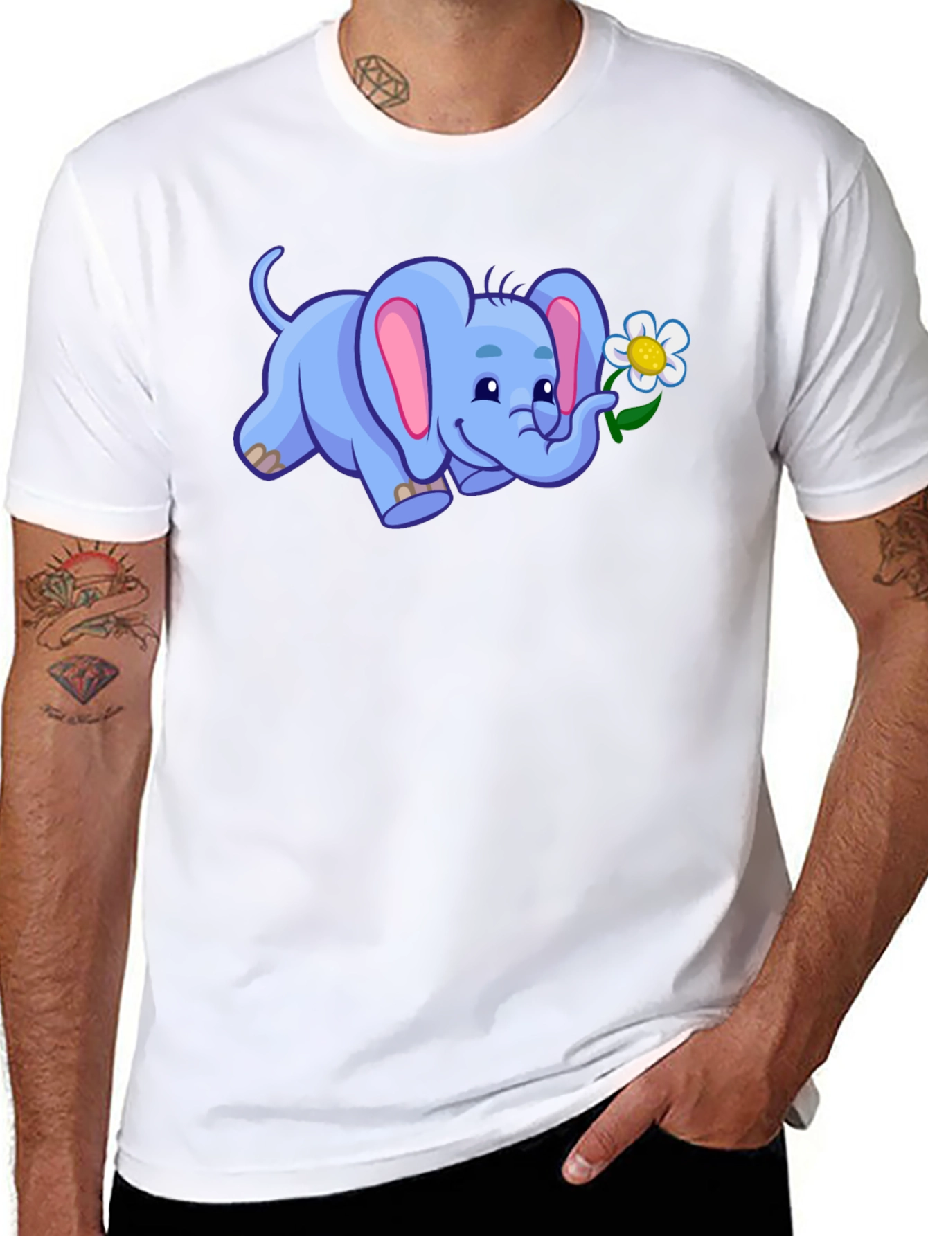 Cute Elephant with Flower Graphic T-Shirt