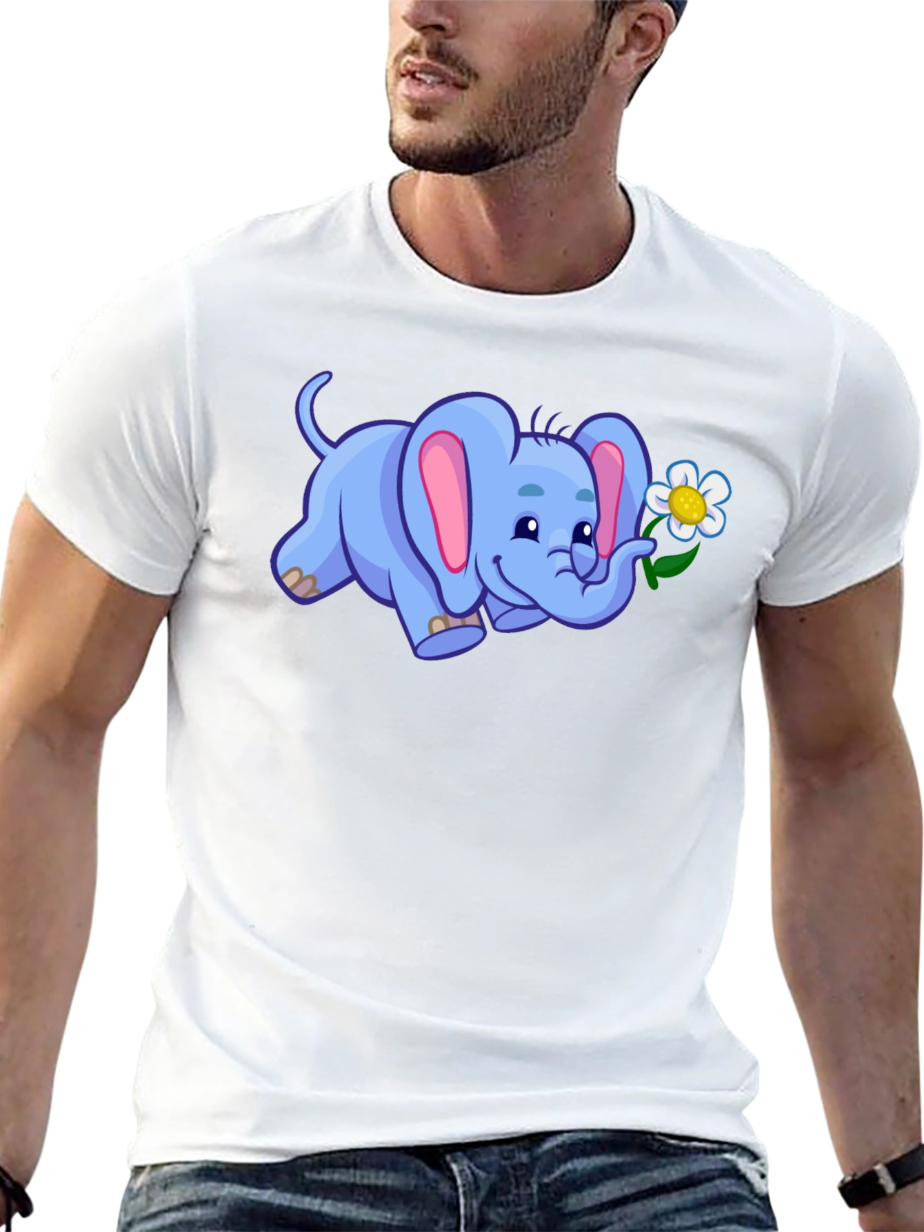 Cute Elephant with Flower Graphic T-Shirt