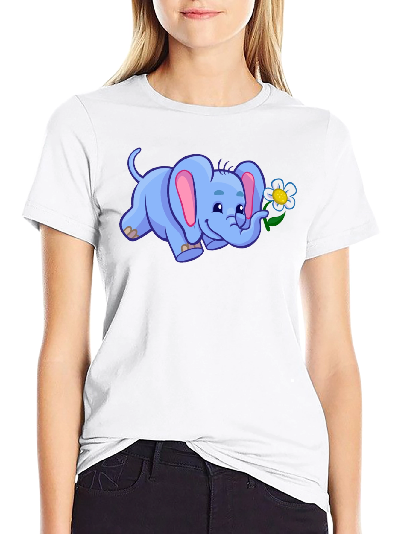 Cute Elephant with Flower Graphic T-Shirt