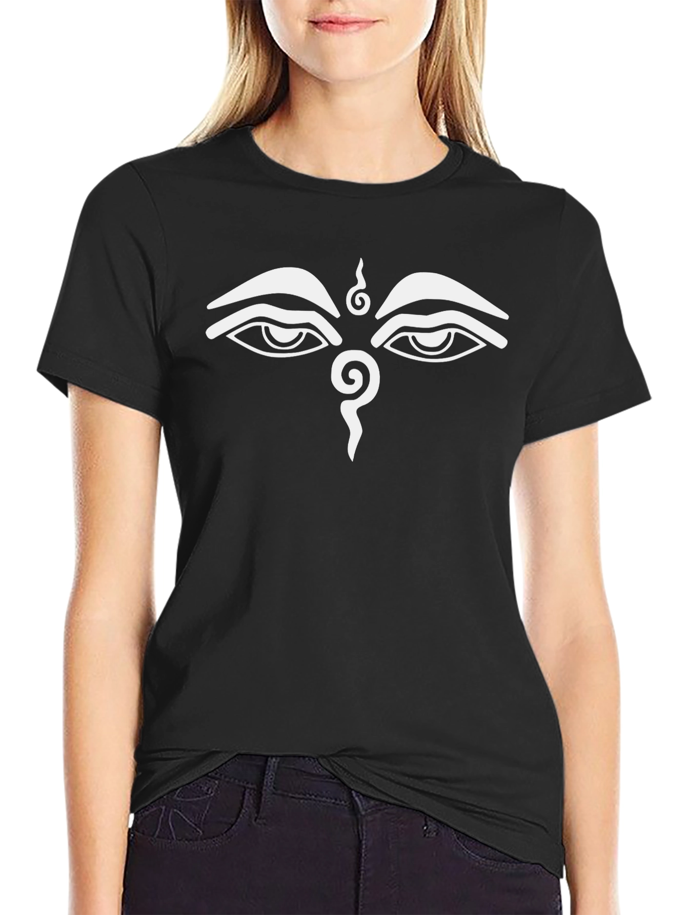 Buddha Eyes Graphic Tee - Black Cotton T-Shirt