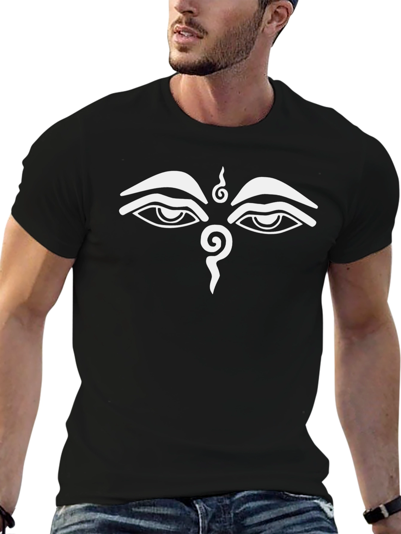 Buddha Eyes Graphic Tee - Black Cotton T-Shirt