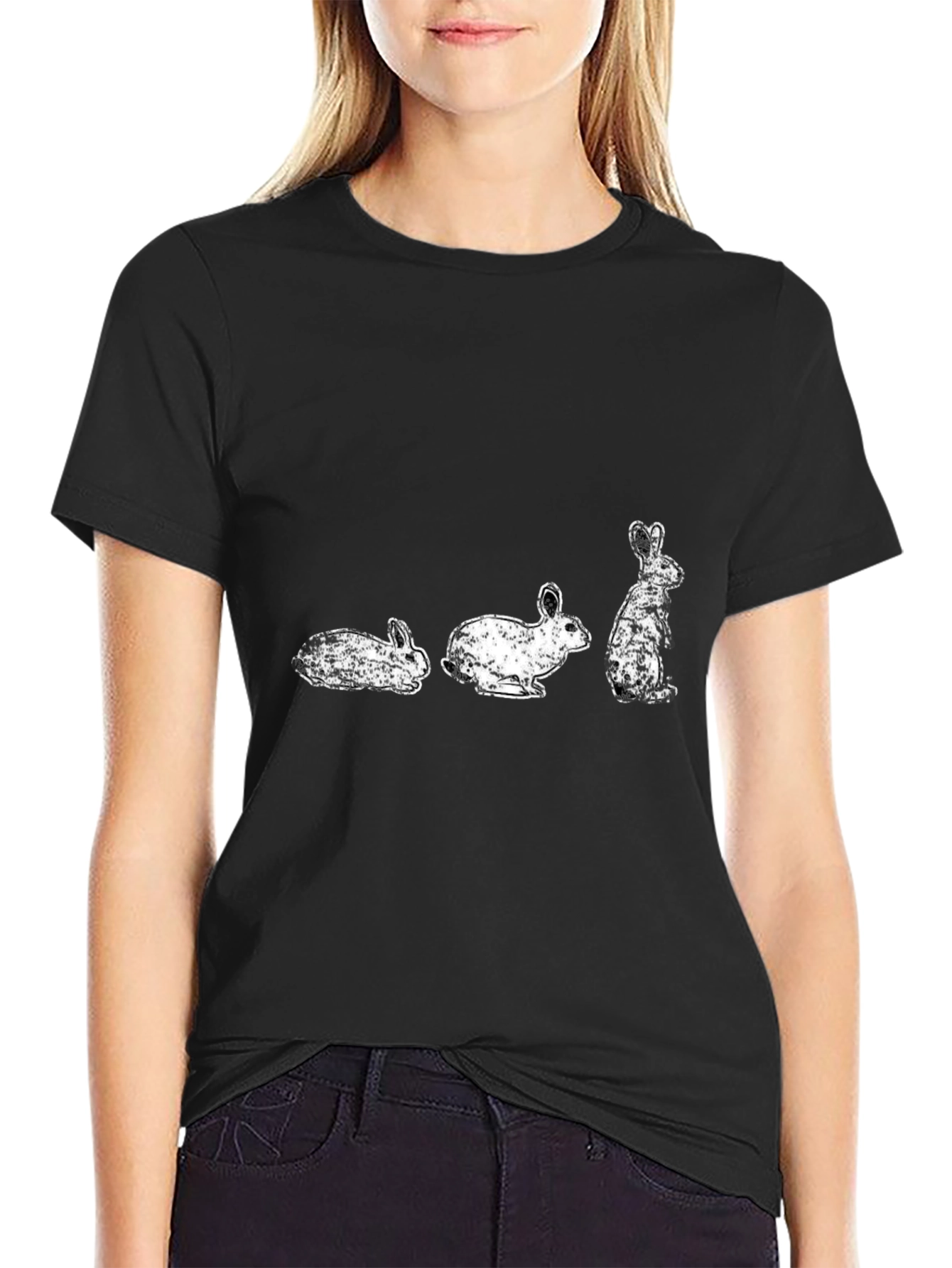 Rabbit Evolution Graphic Print Black T-Shirt
