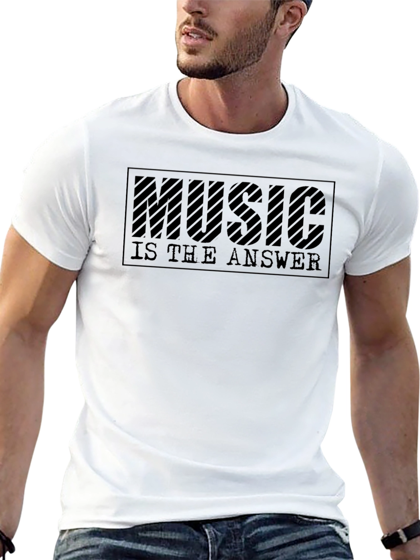 Music Is The Answer Black Graphic Tee Shirt