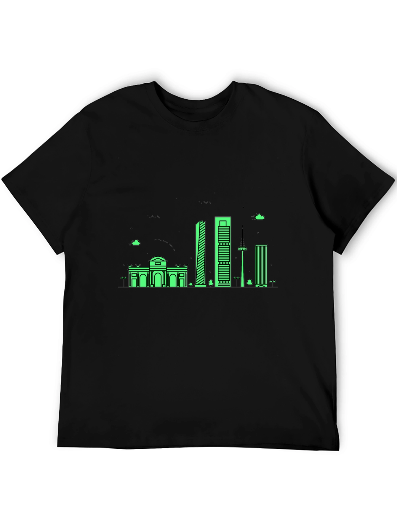Madrid Skyline T-Shirt - Mens Black Graphic Tee