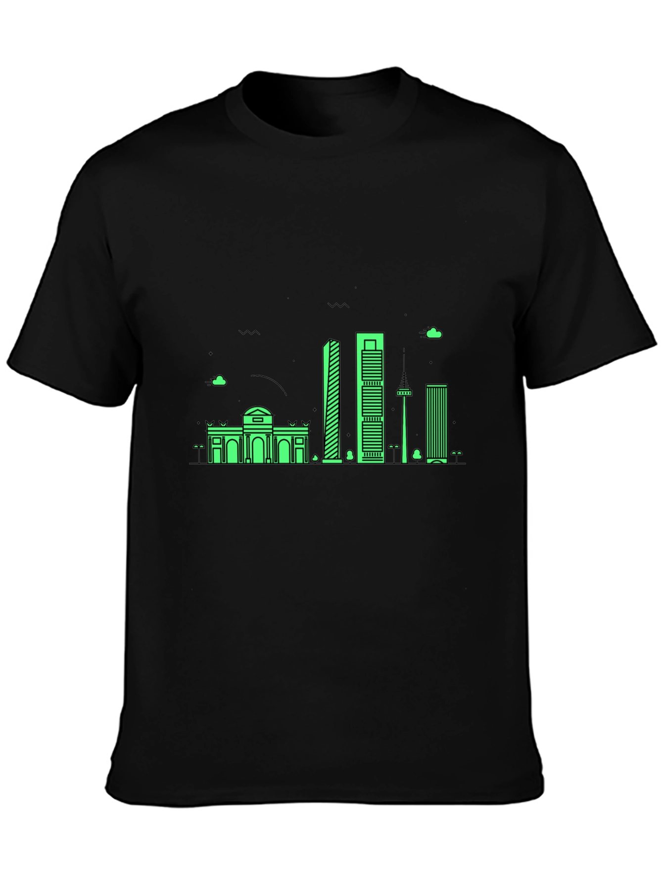 Madrid Skyline T-Shirt - Mens Black Graphic Tee