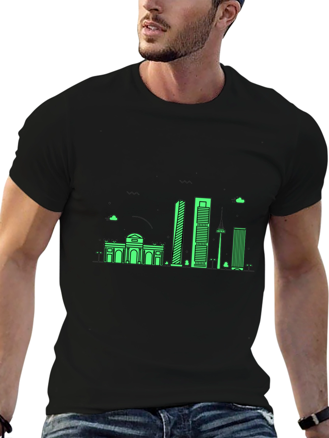 Madrid Skyline T-Shirt - Mens Black Graphic Tee