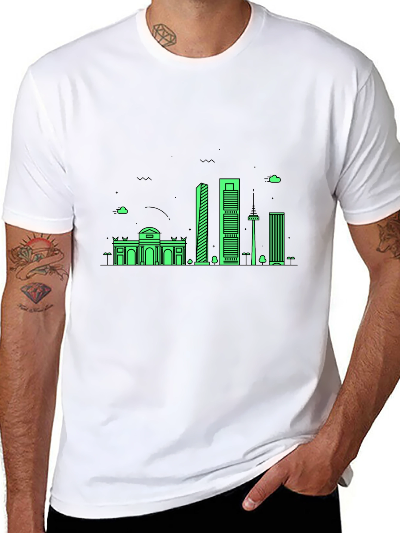 Madrid Skyline T-Shirt - Mens Black Graphic Tee