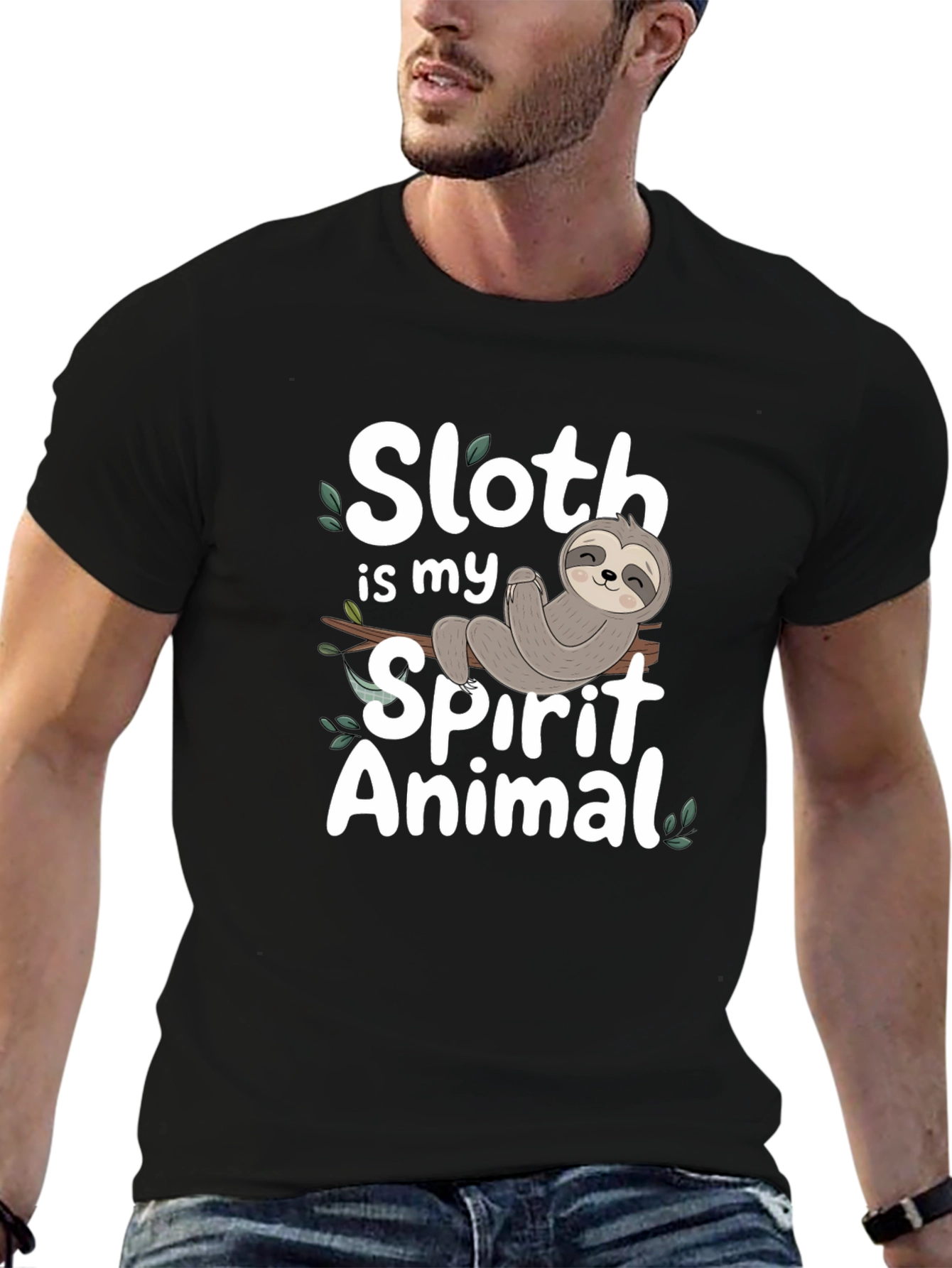 Sloth Spirit Animal Graphic T-Shirt - Black Cotton Tee