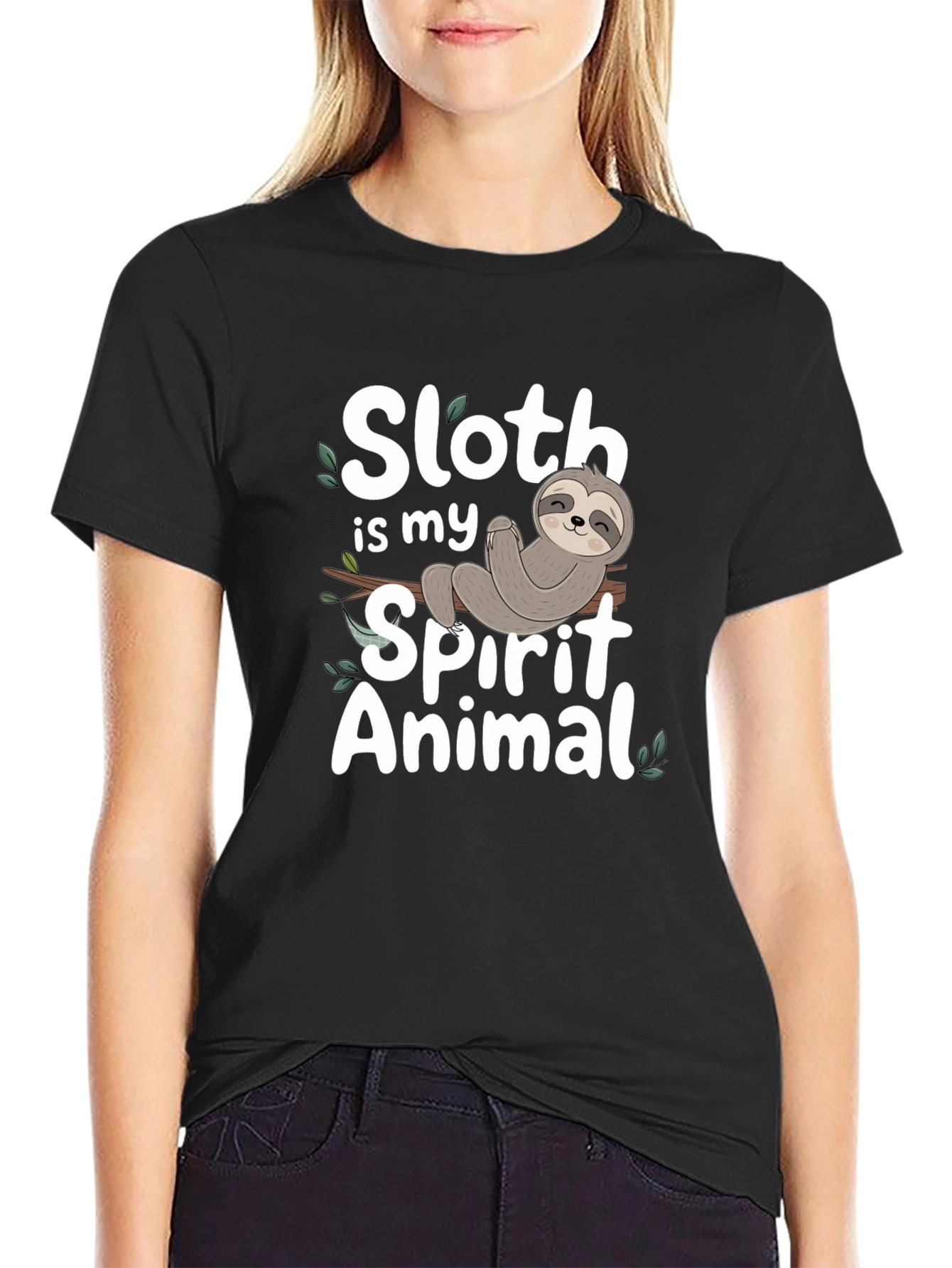 Sloth Spirit Animal Graphic T-Shirt - Black Cotton Tee
