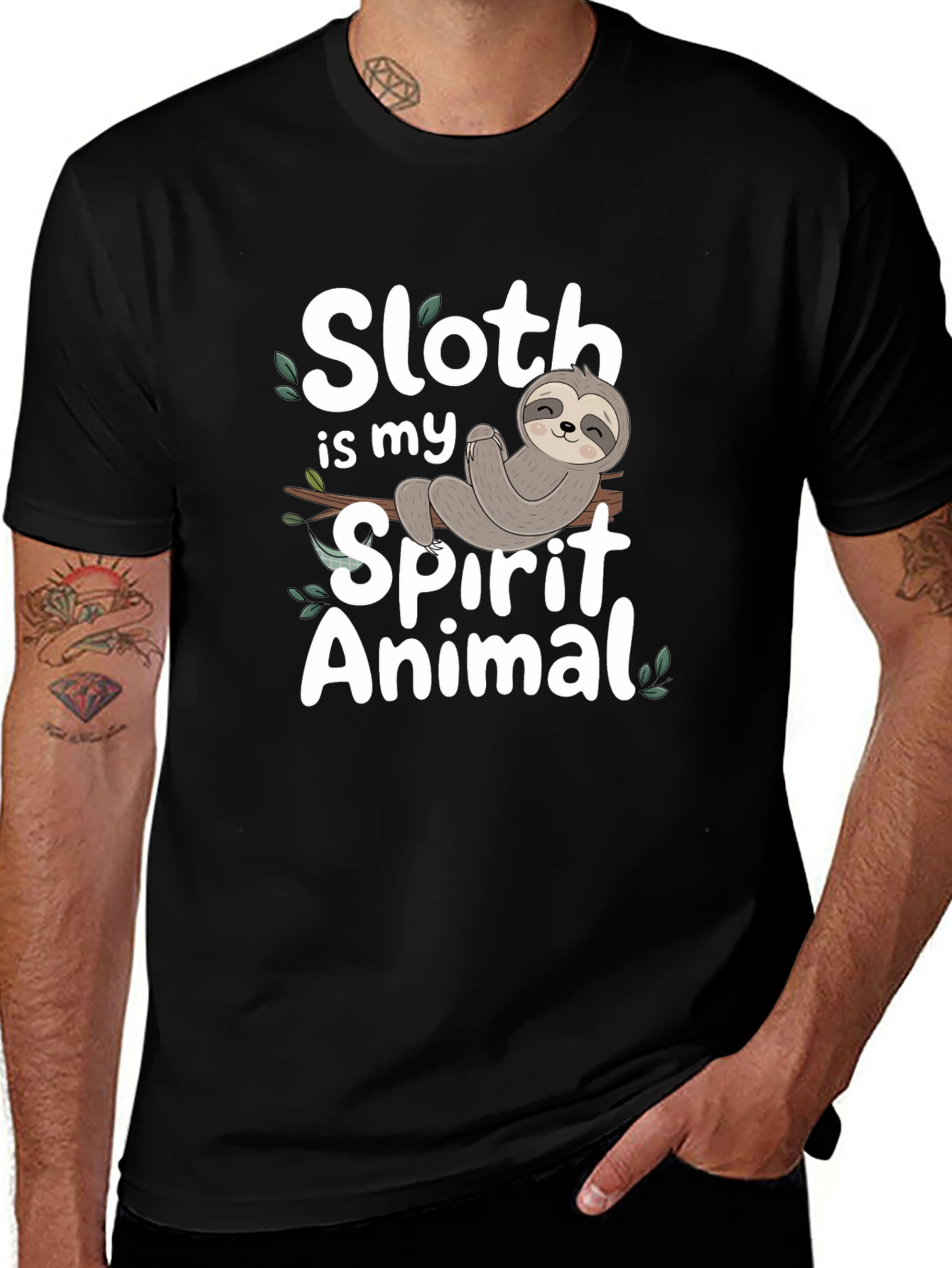 Sloth Spirit Animal Graphic T-Shirt - Black Cotton Tee