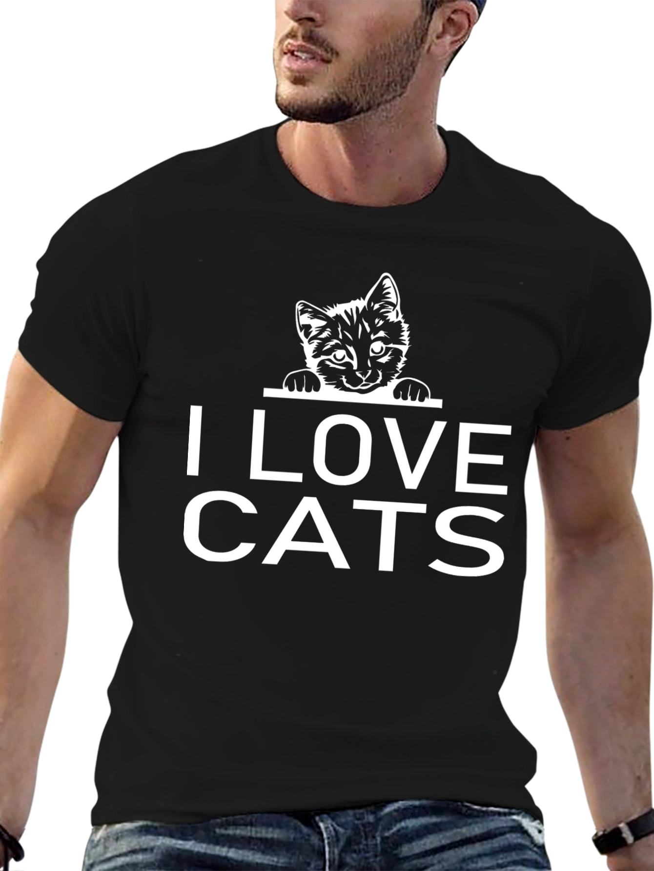 I Love Cats Graphic Tee - Black Cotton T-Shirt