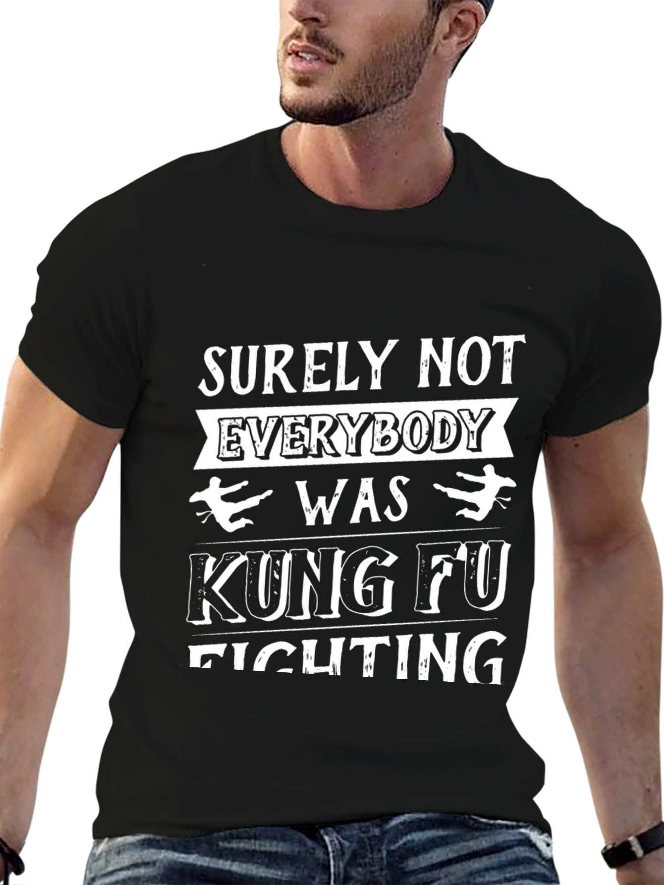 Kung Fu Fighting Graphic Tee - Black Cotton T-Shirt