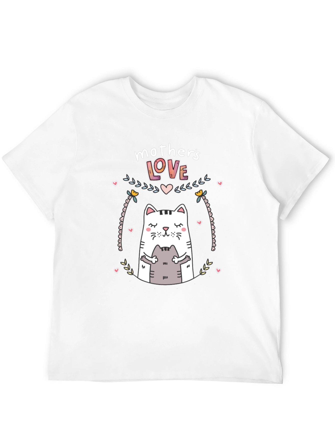 Mothers Love Cat Graphic Black T-Shirt