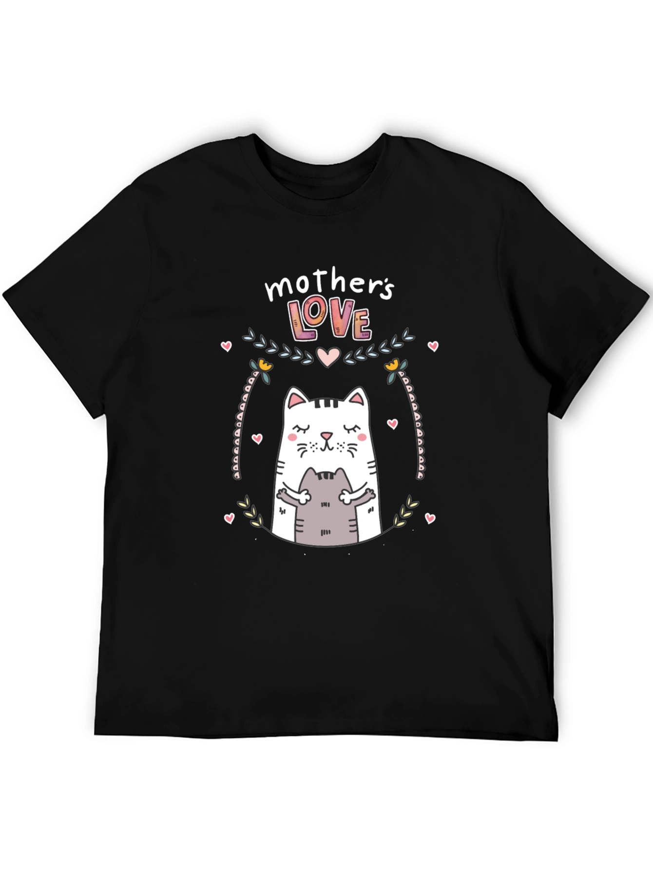 Mothers Love Cat Graphic Black T-Shirt