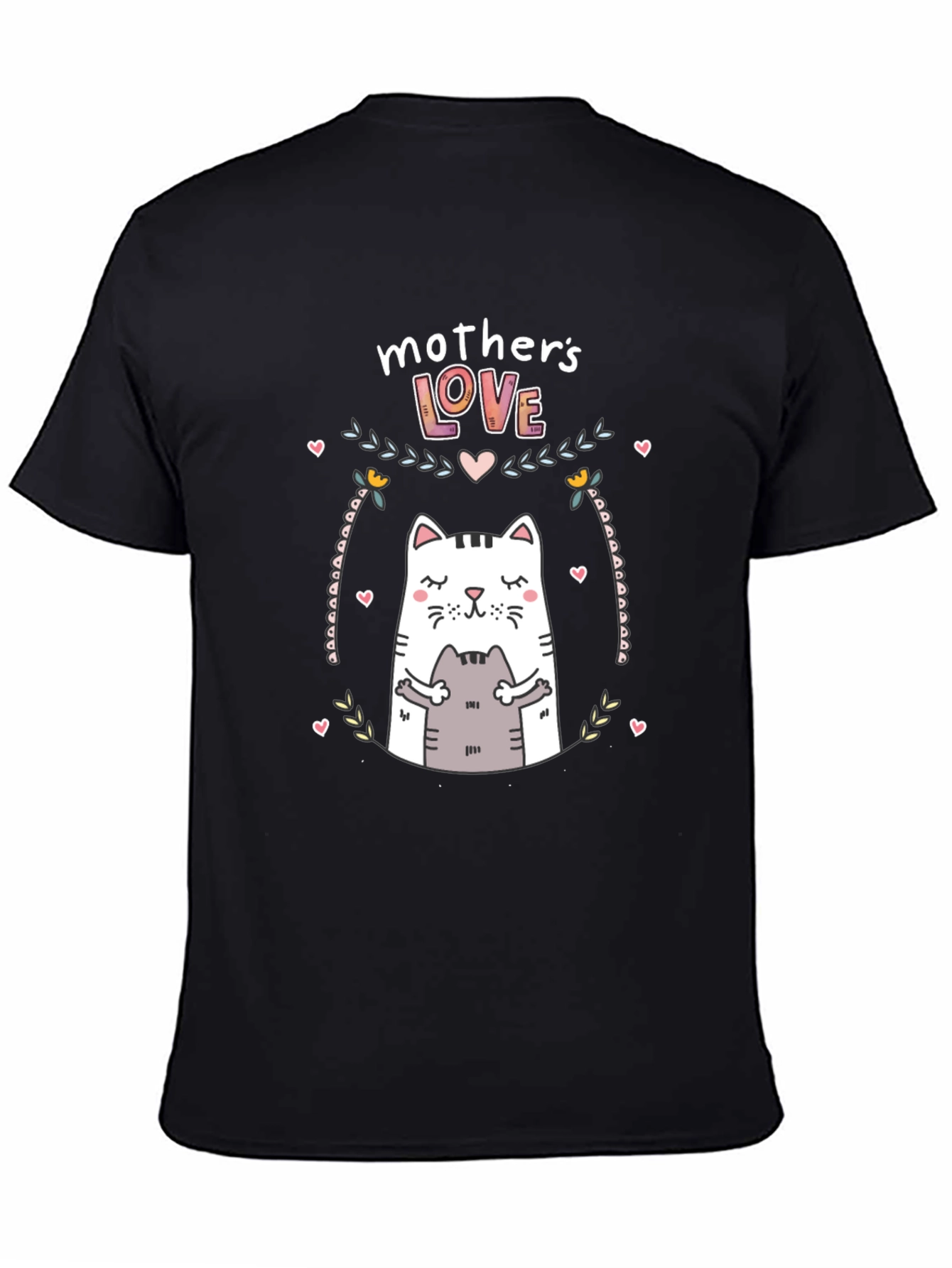 Mothers Love Cat Graphic Black T-Shirt