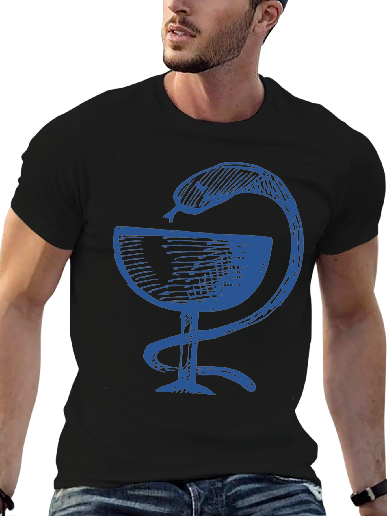 Black Tee with Bowl of Hygieia Symbol