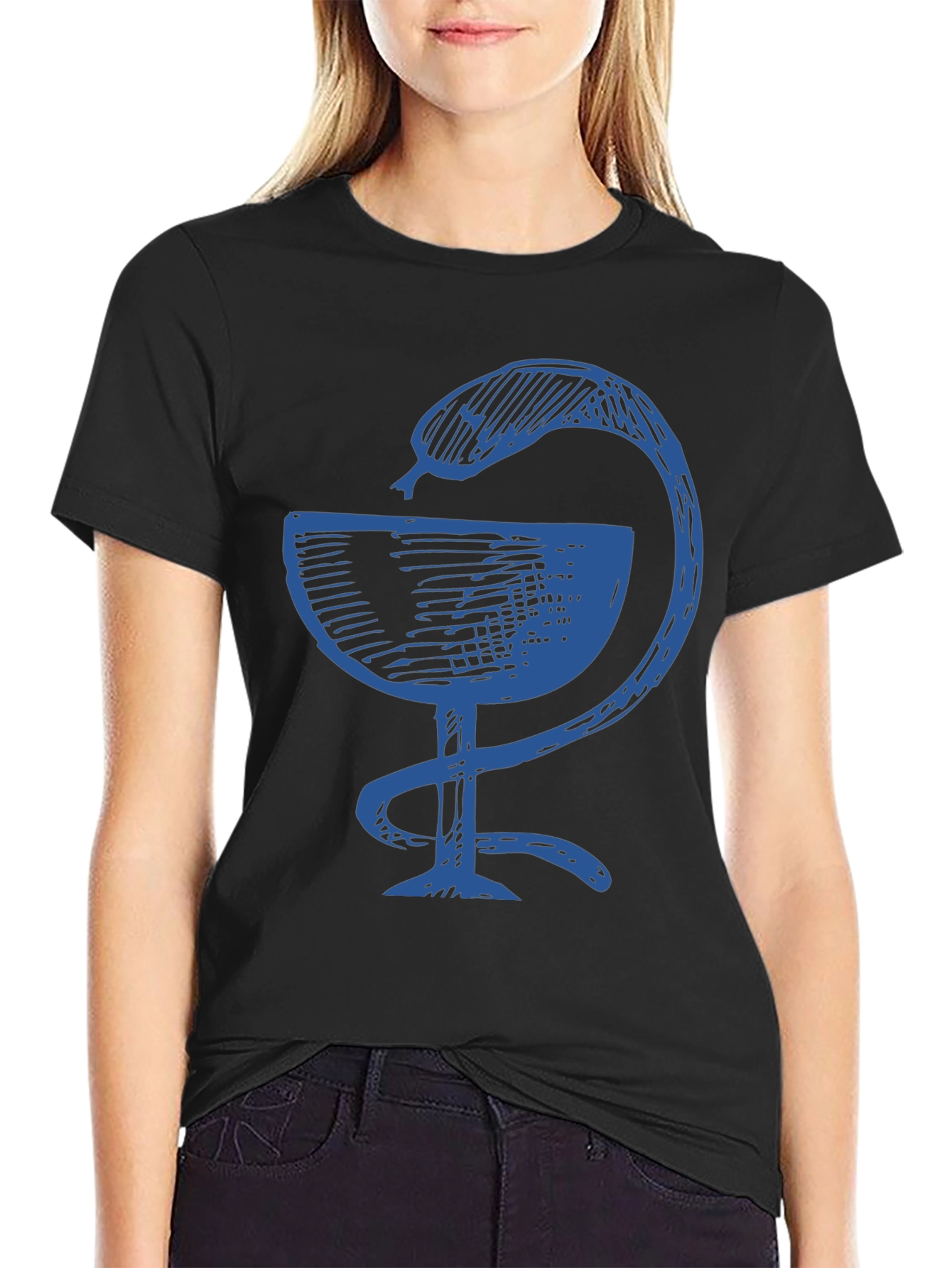 Black Tee with Bowl of Hygieia Symbol