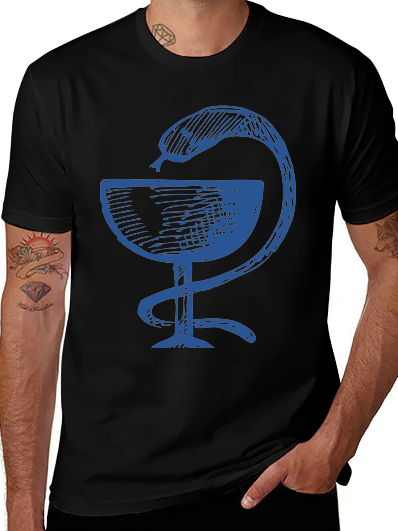 Black Tee with Bowl of Hygieia Symbol