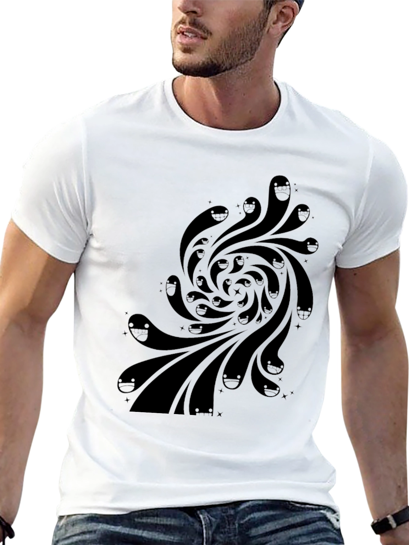 Swirling Faces Graphic Black T-Shirt