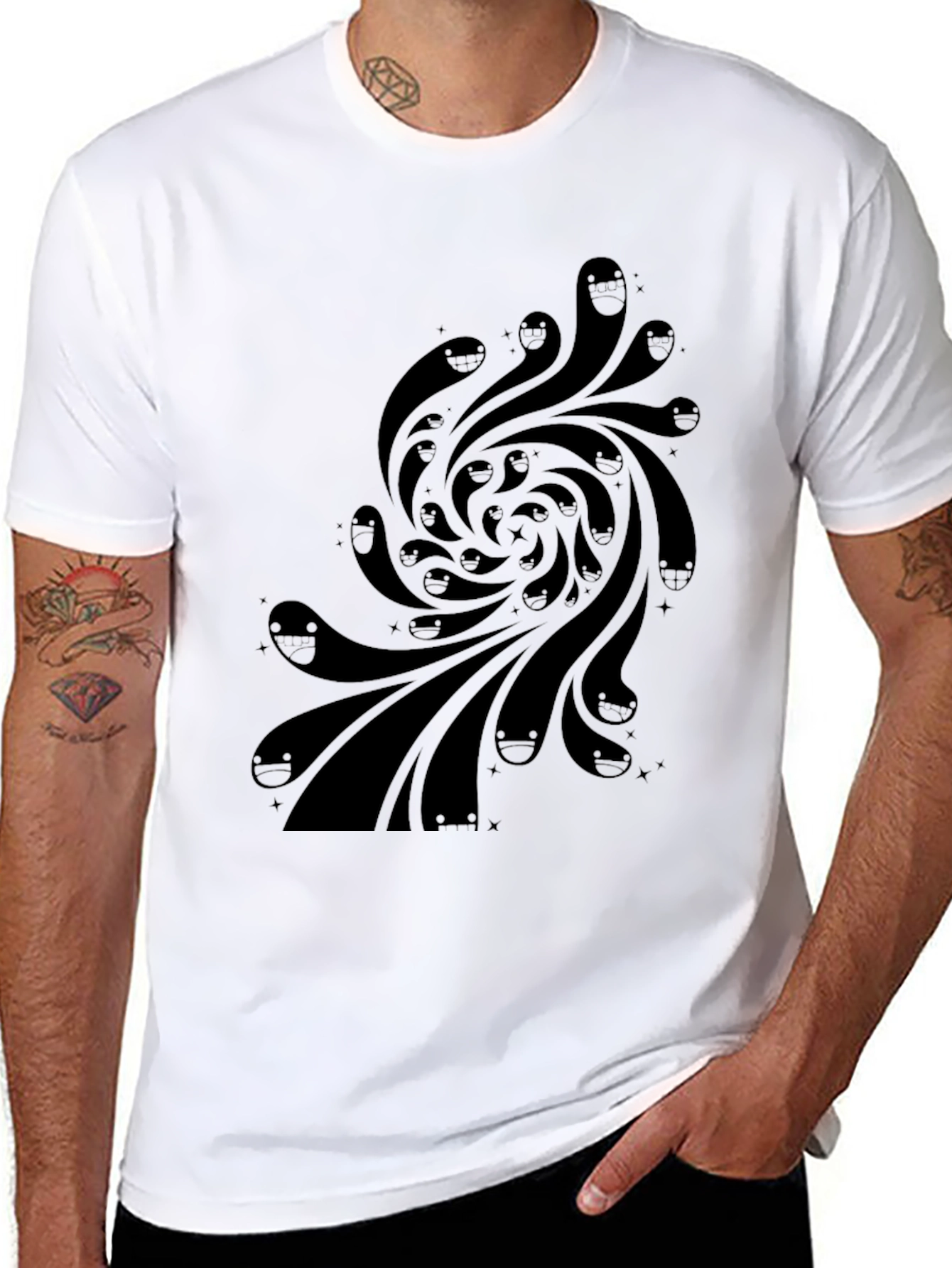 Swirling Faces Graphic Black T-Shirt