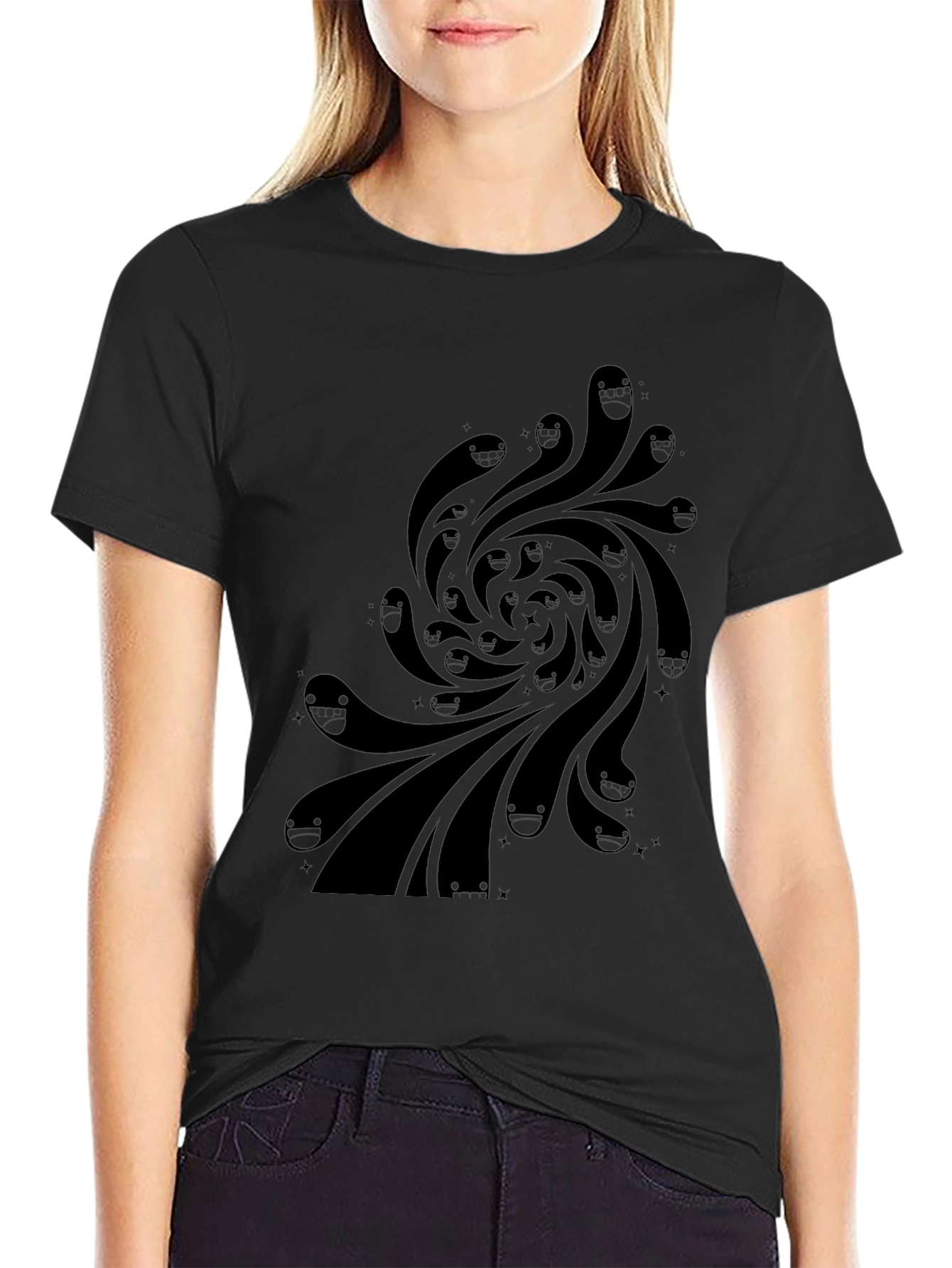 Swirling Faces Graphic Black T-Shirt