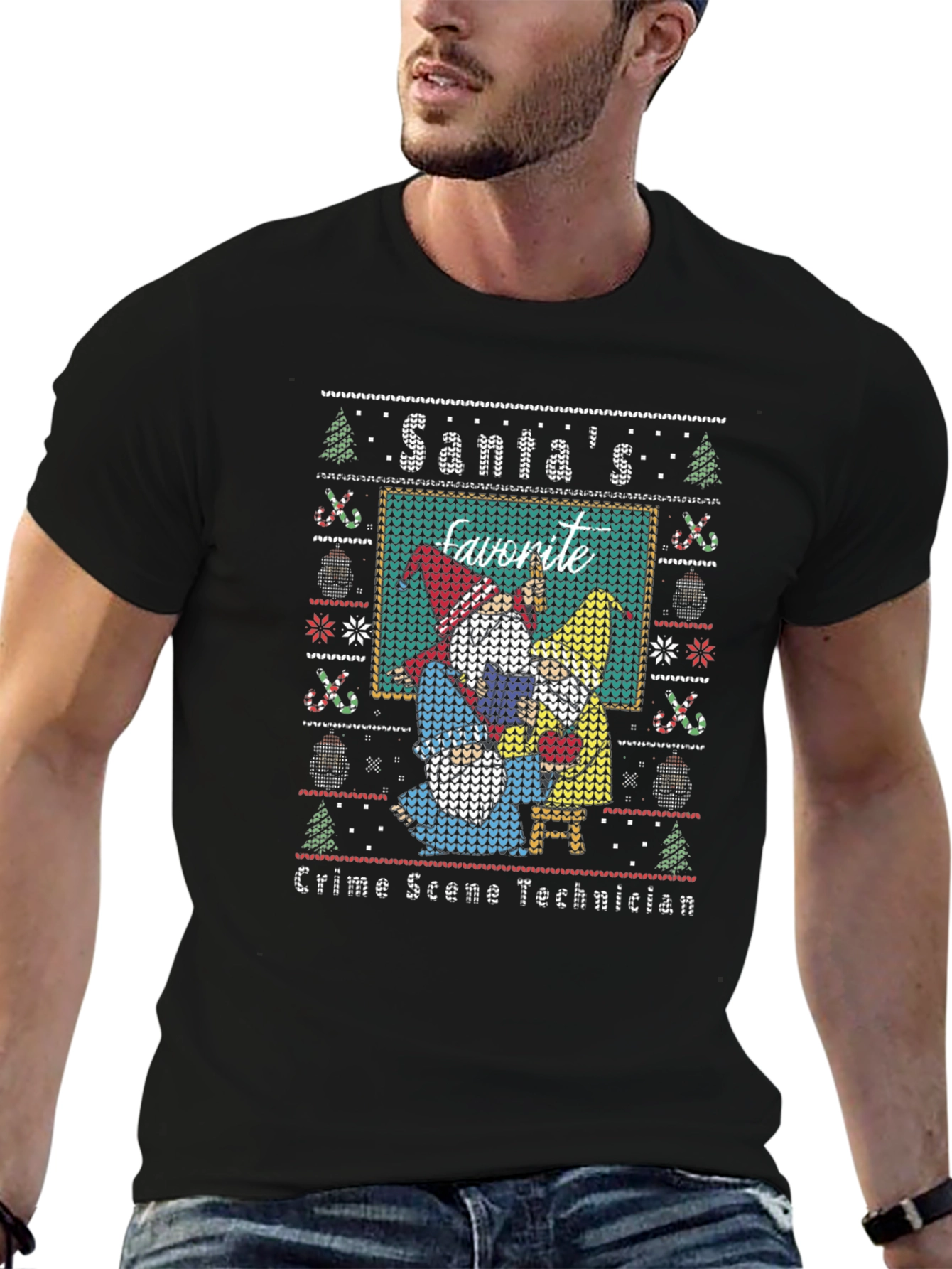 Santas Favorite Crime Scene Technician Ugly Christmas T-Shirt