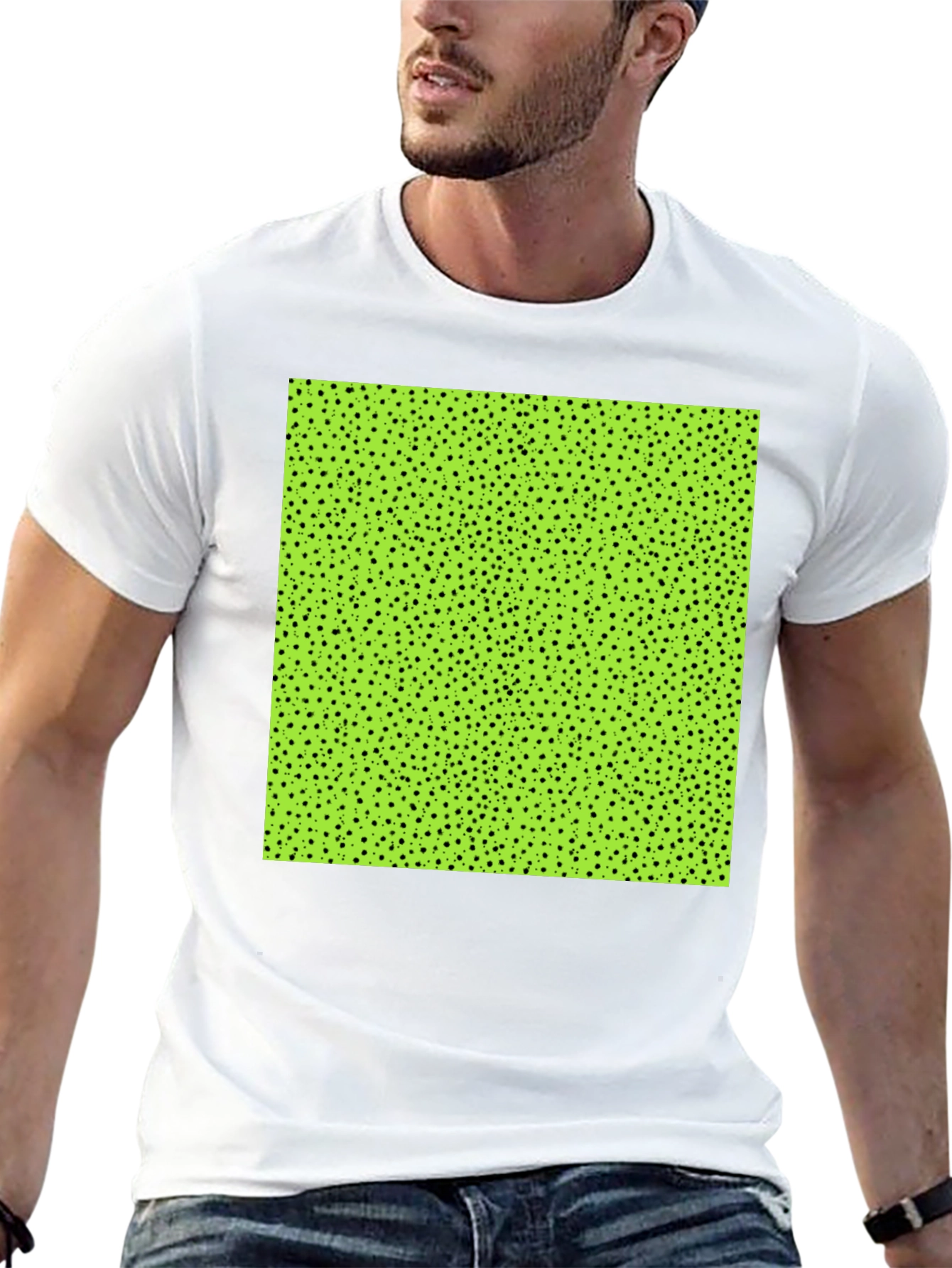 Modern Black Tee with Geometric Green Square Design