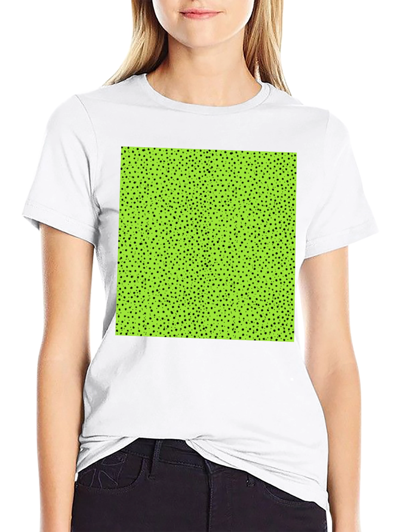 Modern Black Tee with Geometric Green Square Design