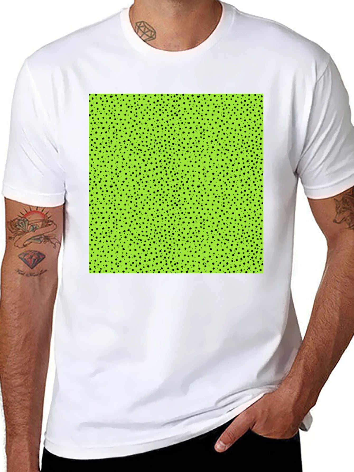 Modern Black Tee with Geometric Green Square Design