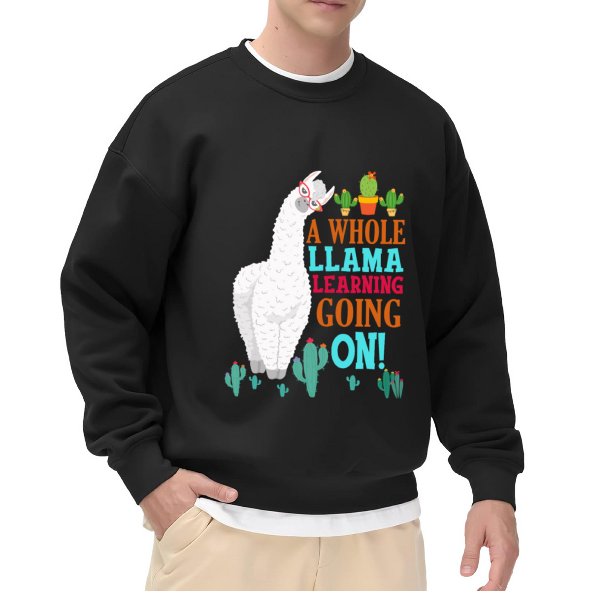 "A WHOLE LLAMA LEARNING GOING ON" Funny Quote - Crewneck Sweatshirt | Llama Lover, Funny Quote, Education Gift
