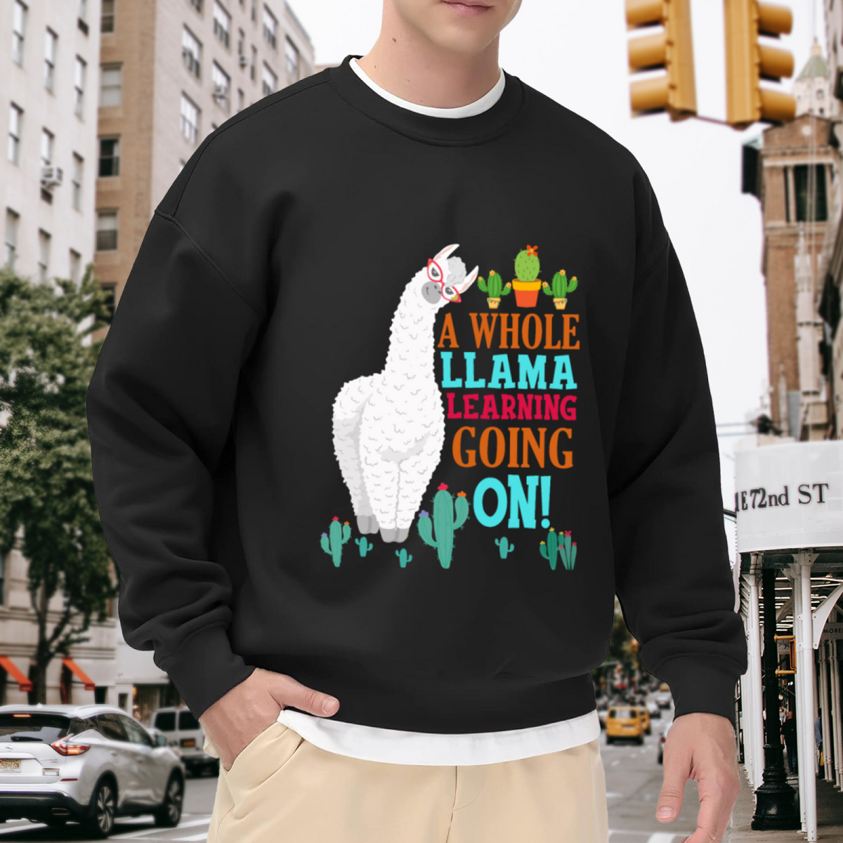 "A WHOLE LLAMA LEARNING GOING ON" Funny Quote - Crewneck Sweatshirt | Llama Lover, Funny Quote, Education Gift