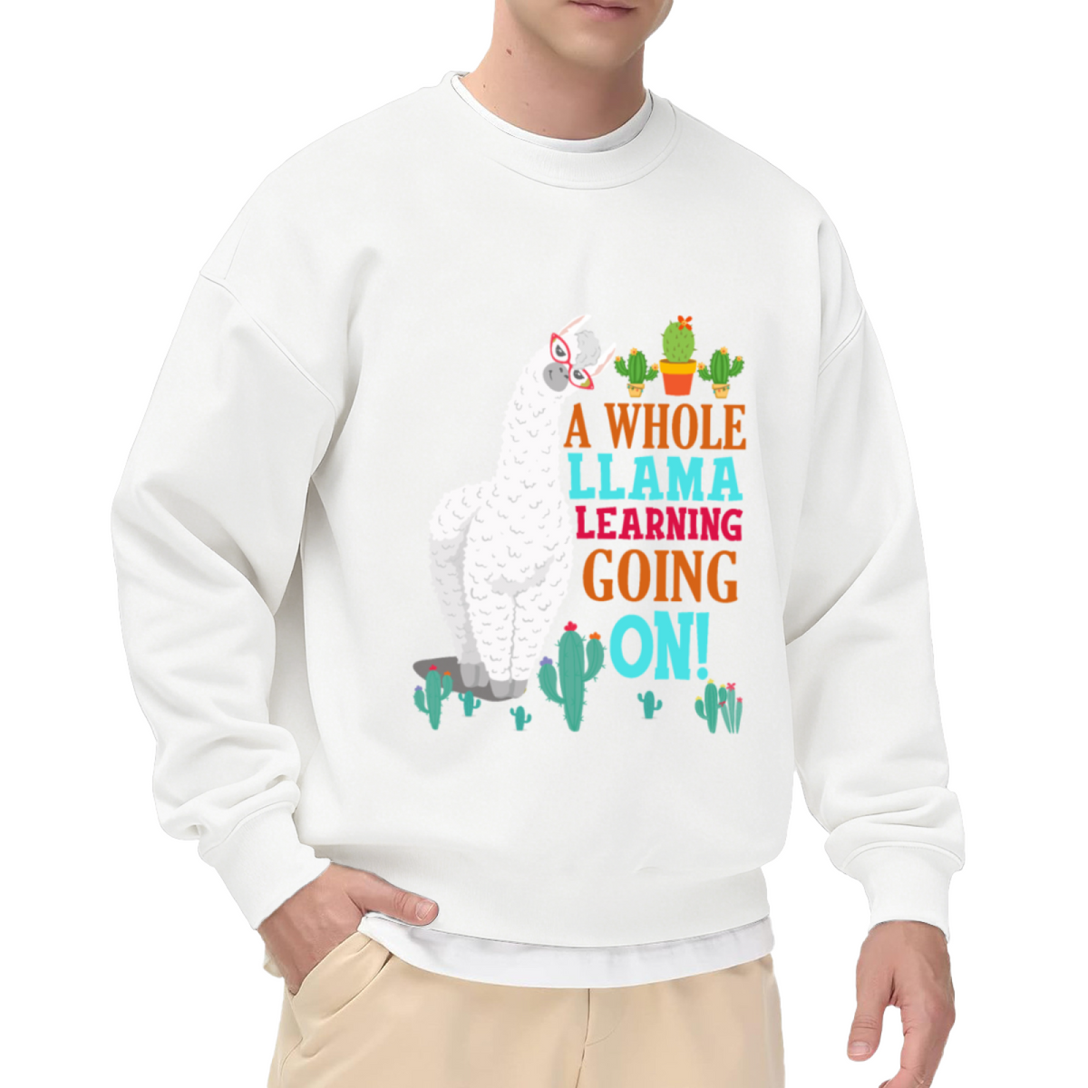 "A WHOLE LLAMA LEARNING GOING ON" Funny Quote - Crewneck Sweatshirt | Llama Lover, Funny Quote, Education Gift