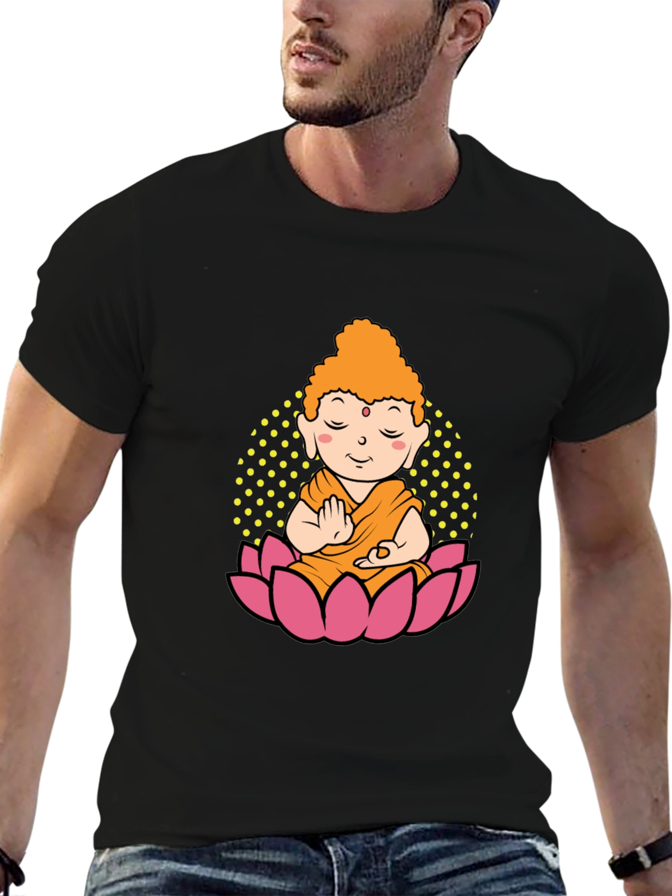 Buddha Lotus Graphic T-Shirt - Black