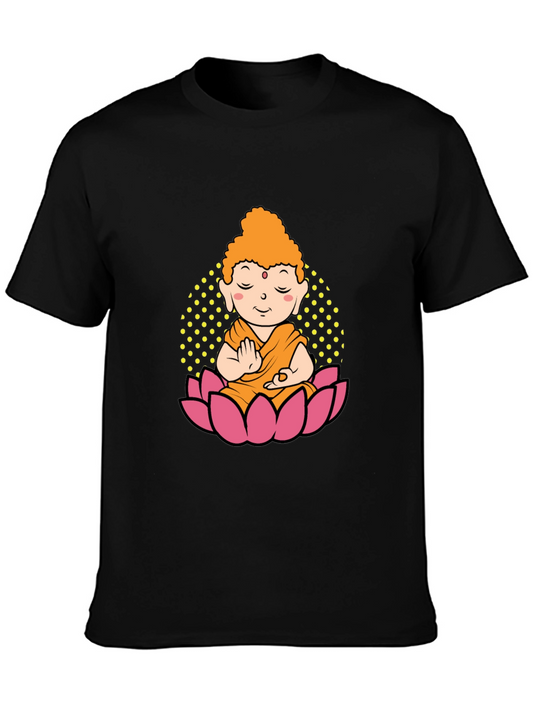 Buddha Lotus Graphic T-Shirt - Black