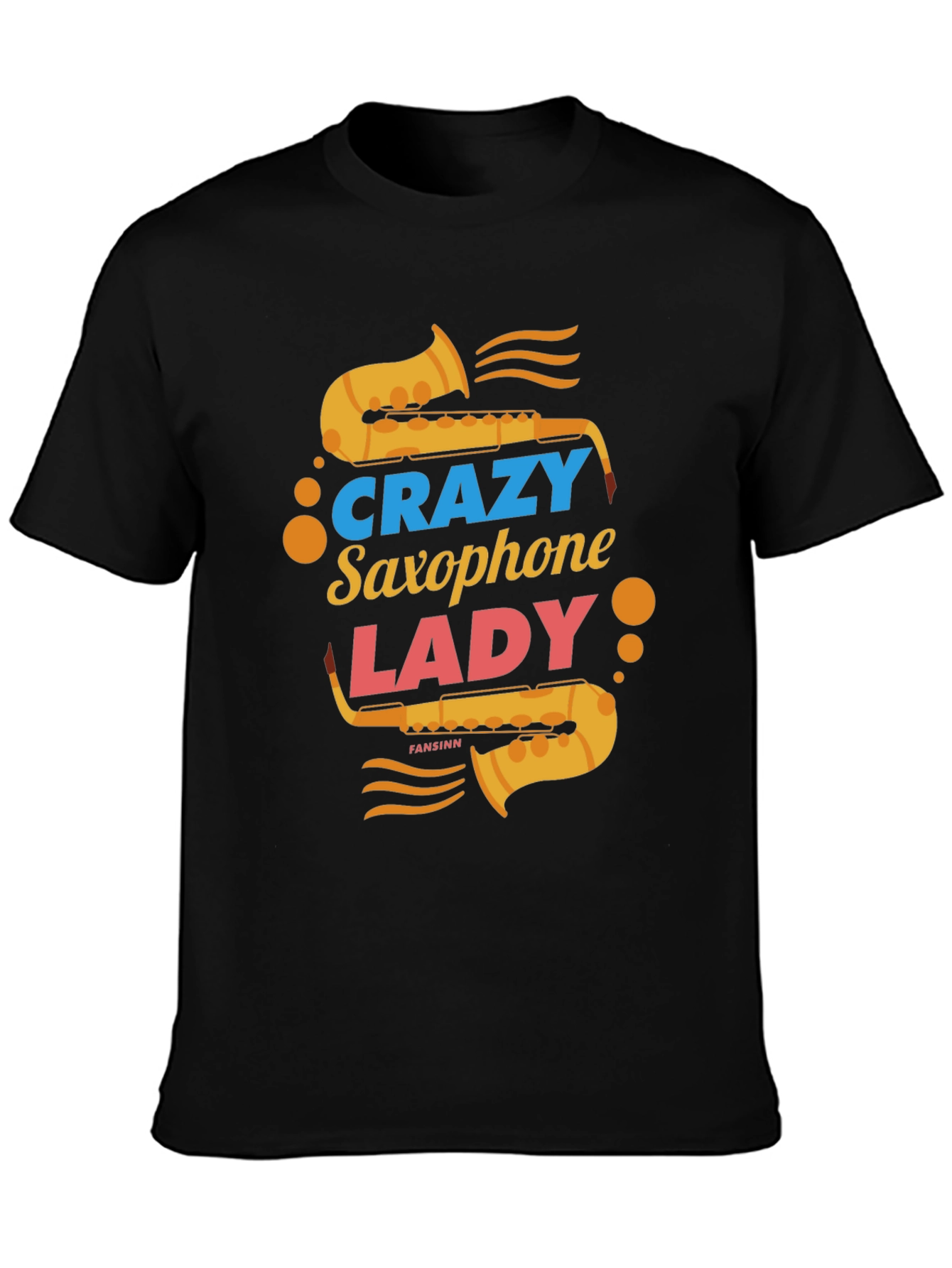 Crazy Saxophone Lady Black T-Shirt