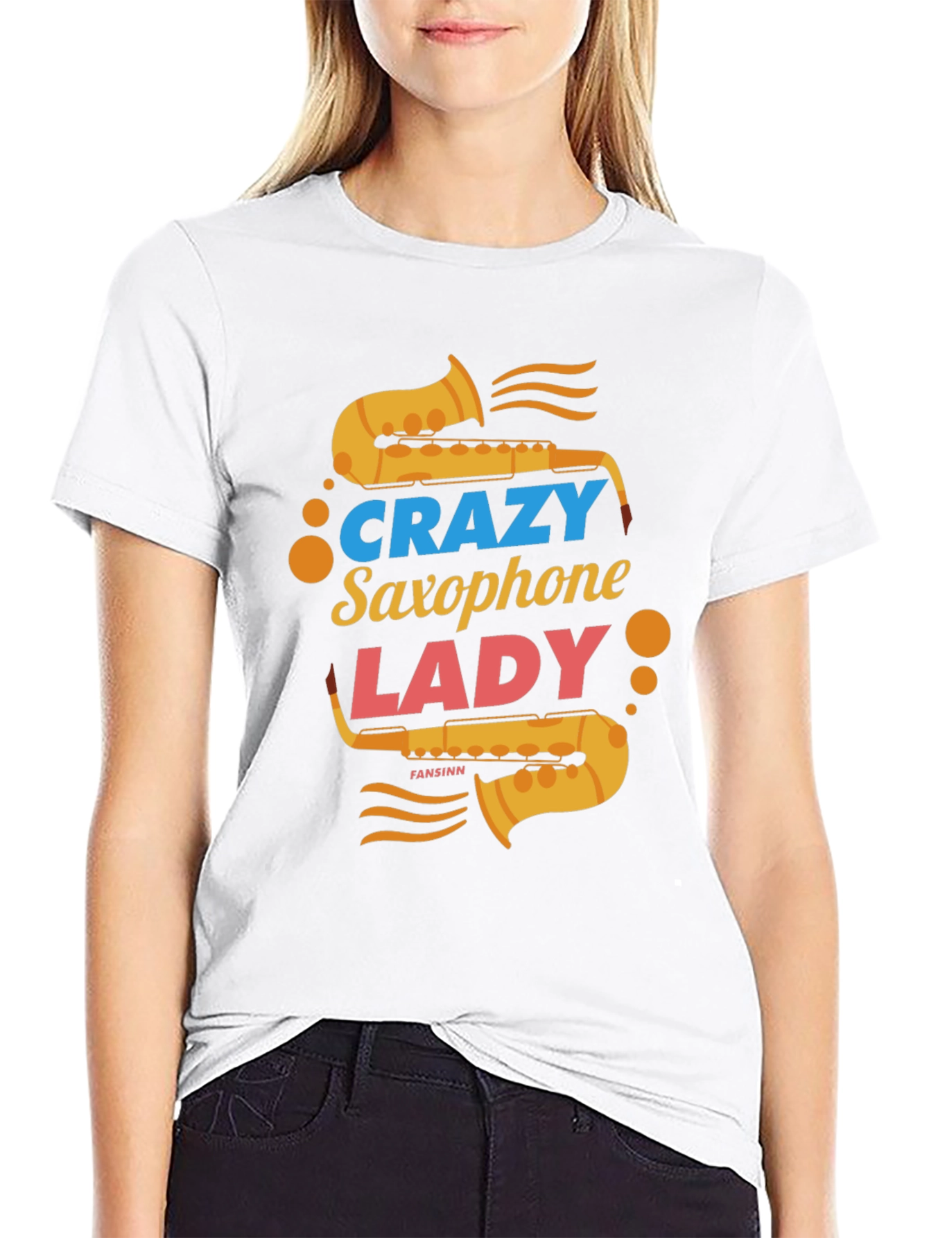Crazy Saxophone Lady Black T-Shirt