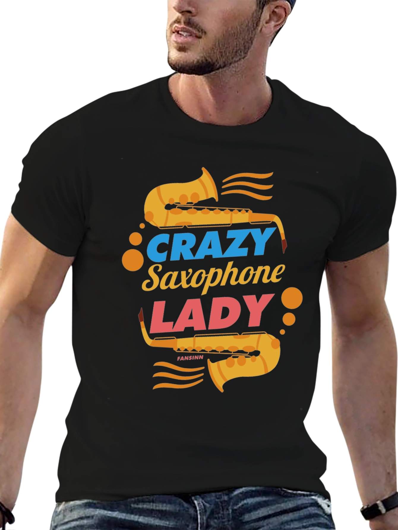 Crazy Saxophone Lady Black T-Shirt