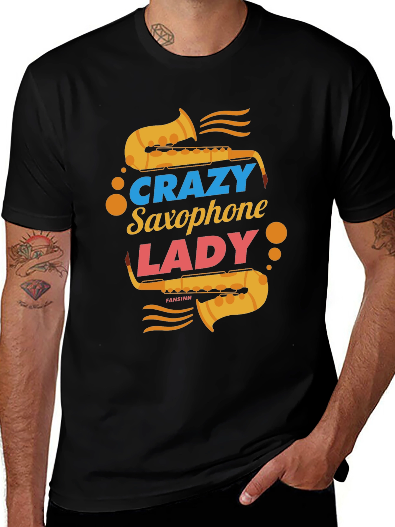 Crazy Saxophone Lady Black T-Shirt