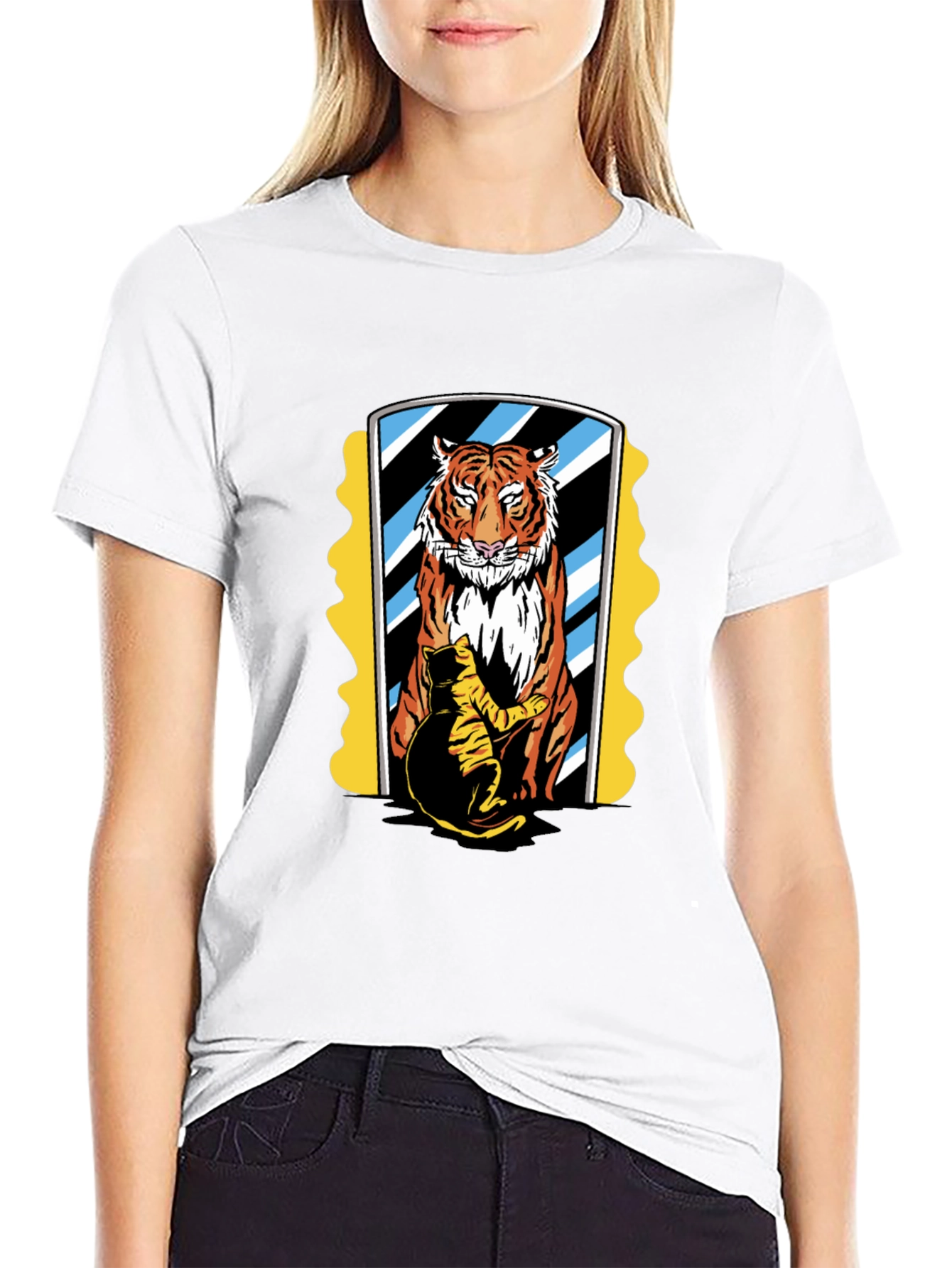Tiger & Cat Reflection Graphic Tee - Black