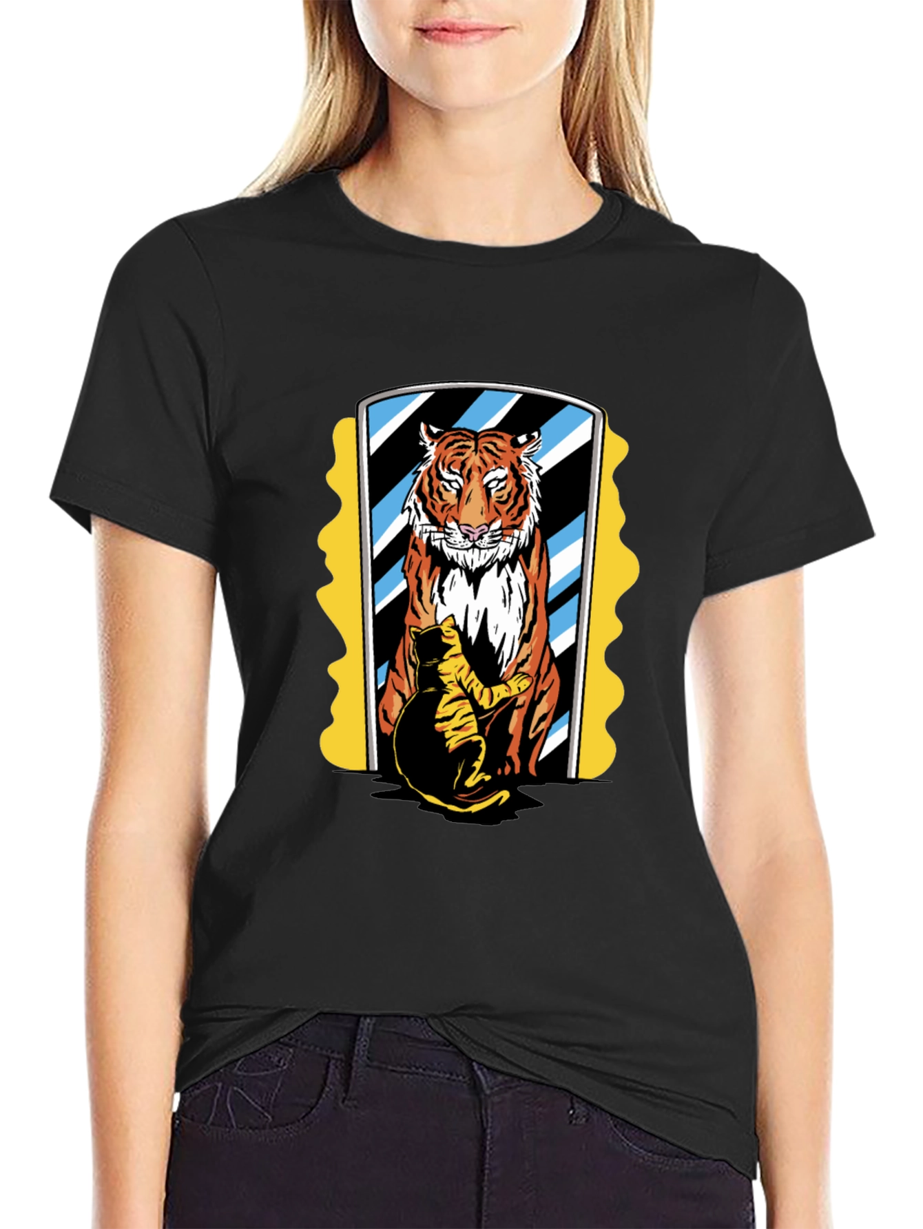 Tiger & Cat Reflection Graphic Tee - Black