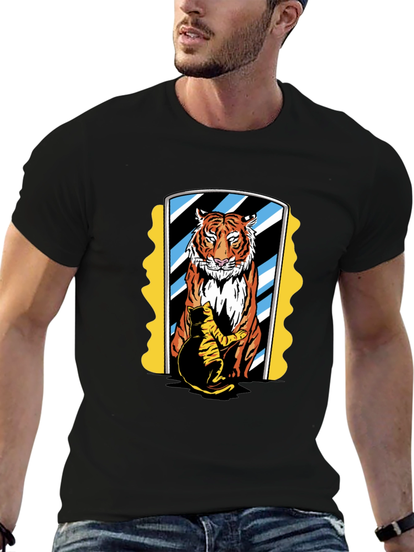 Tiger & Cat Reflection Graphic Tee - Black