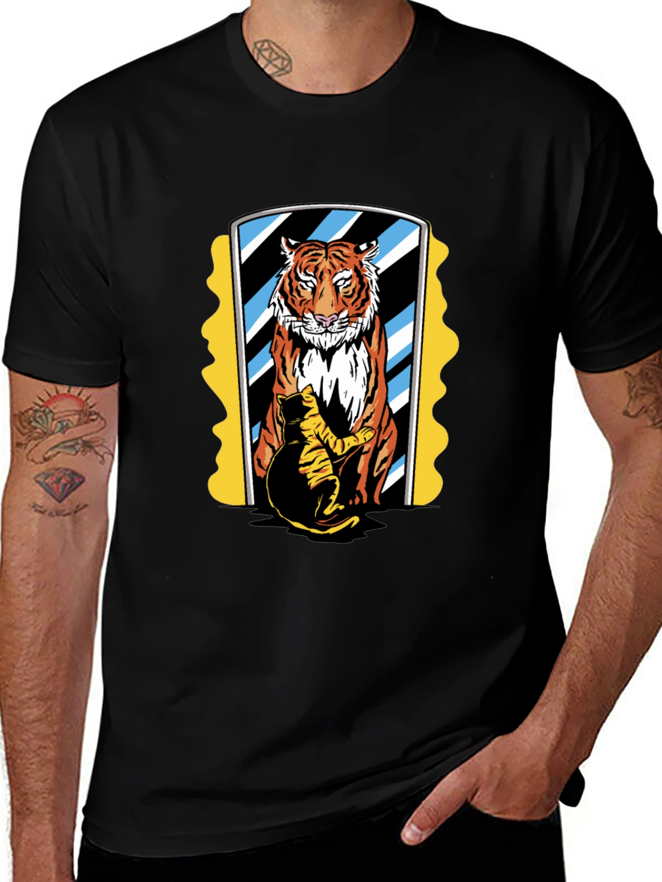 Tiger & Cat Reflection Graphic Tee - Black