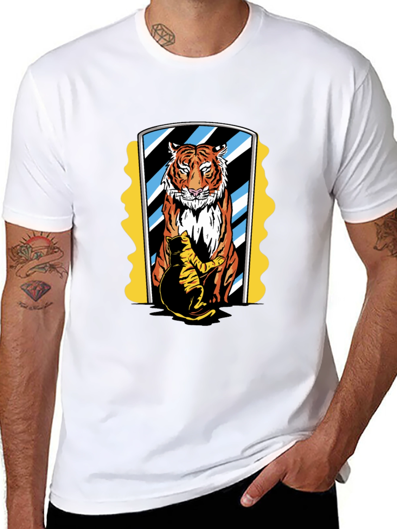 Tiger & Cat Reflection Graphic Tee - Black