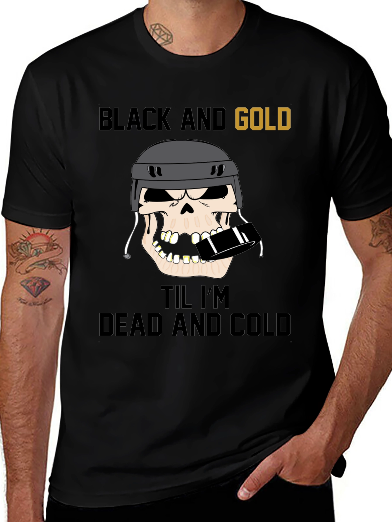 Black and Gold Hockey Skull T-Shirt