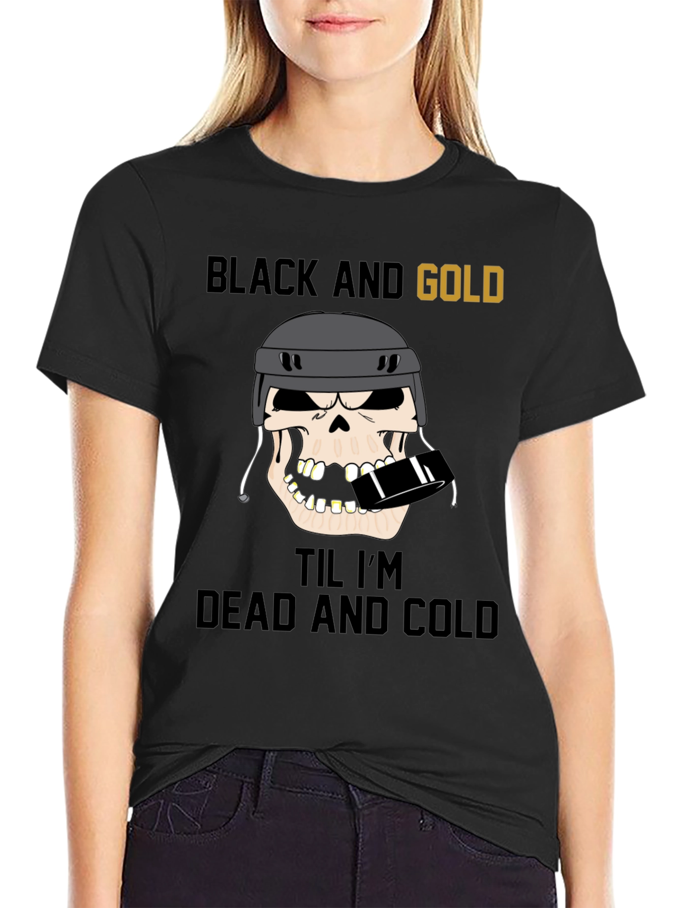 Black and Gold Hockey Skull T-Shirt