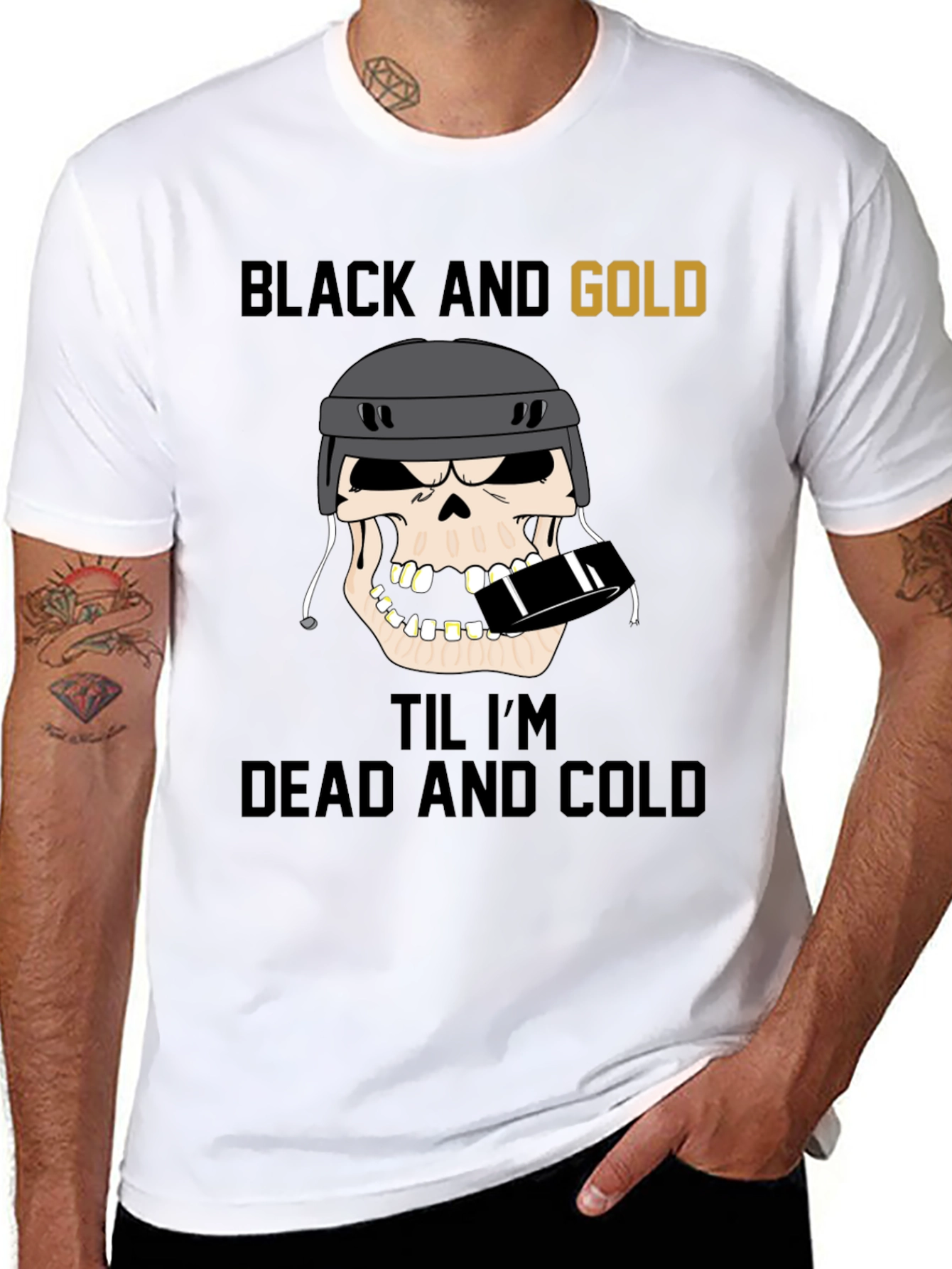 Black and Gold Hockey Skull T-Shirt