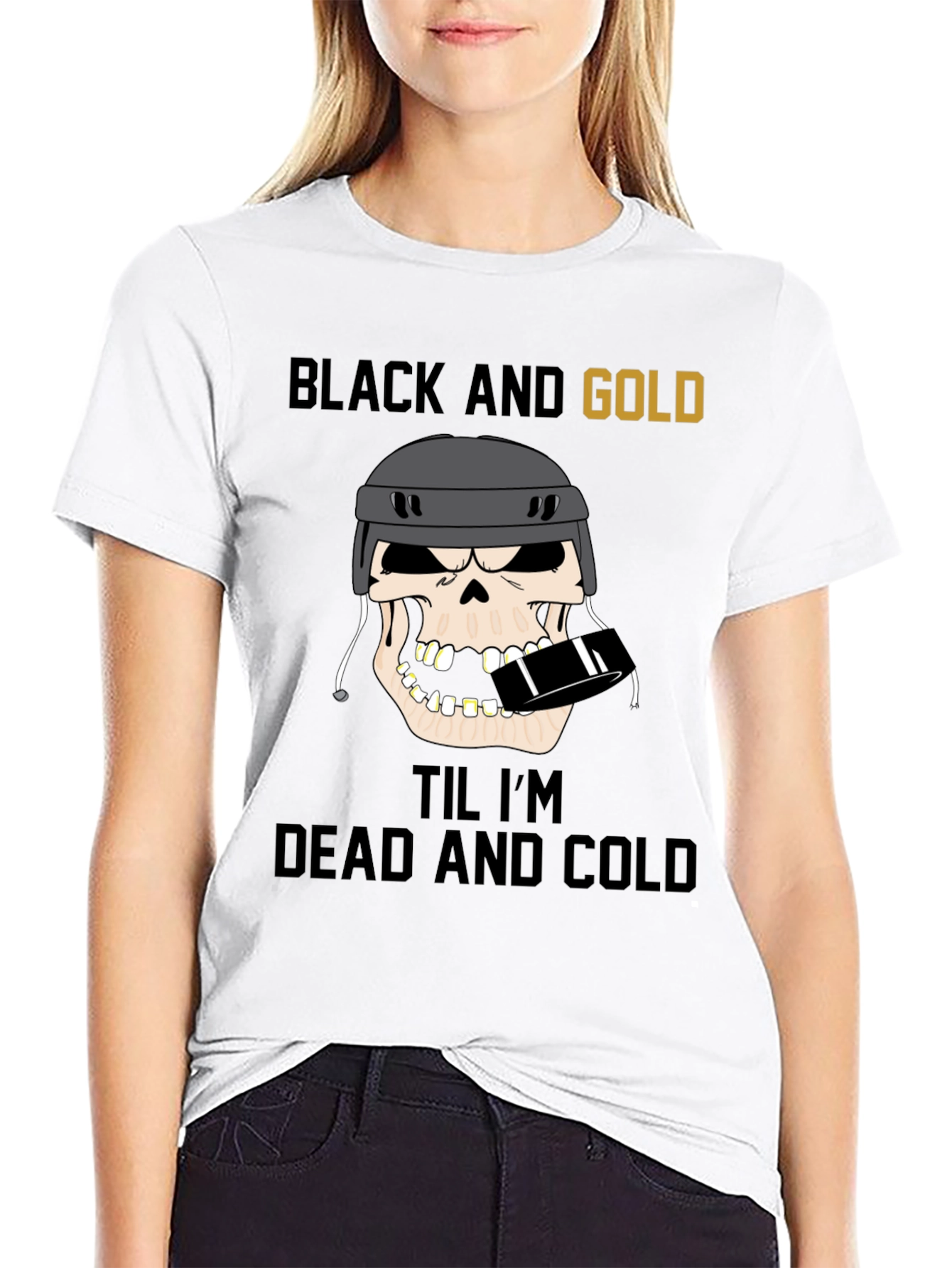 Black and Gold Hockey Skull T-Shirt