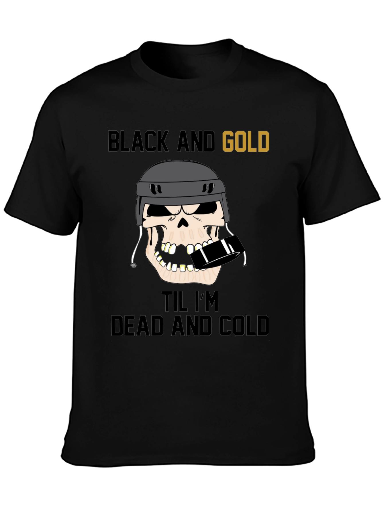Black and Gold Hockey Skull T-Shirt
